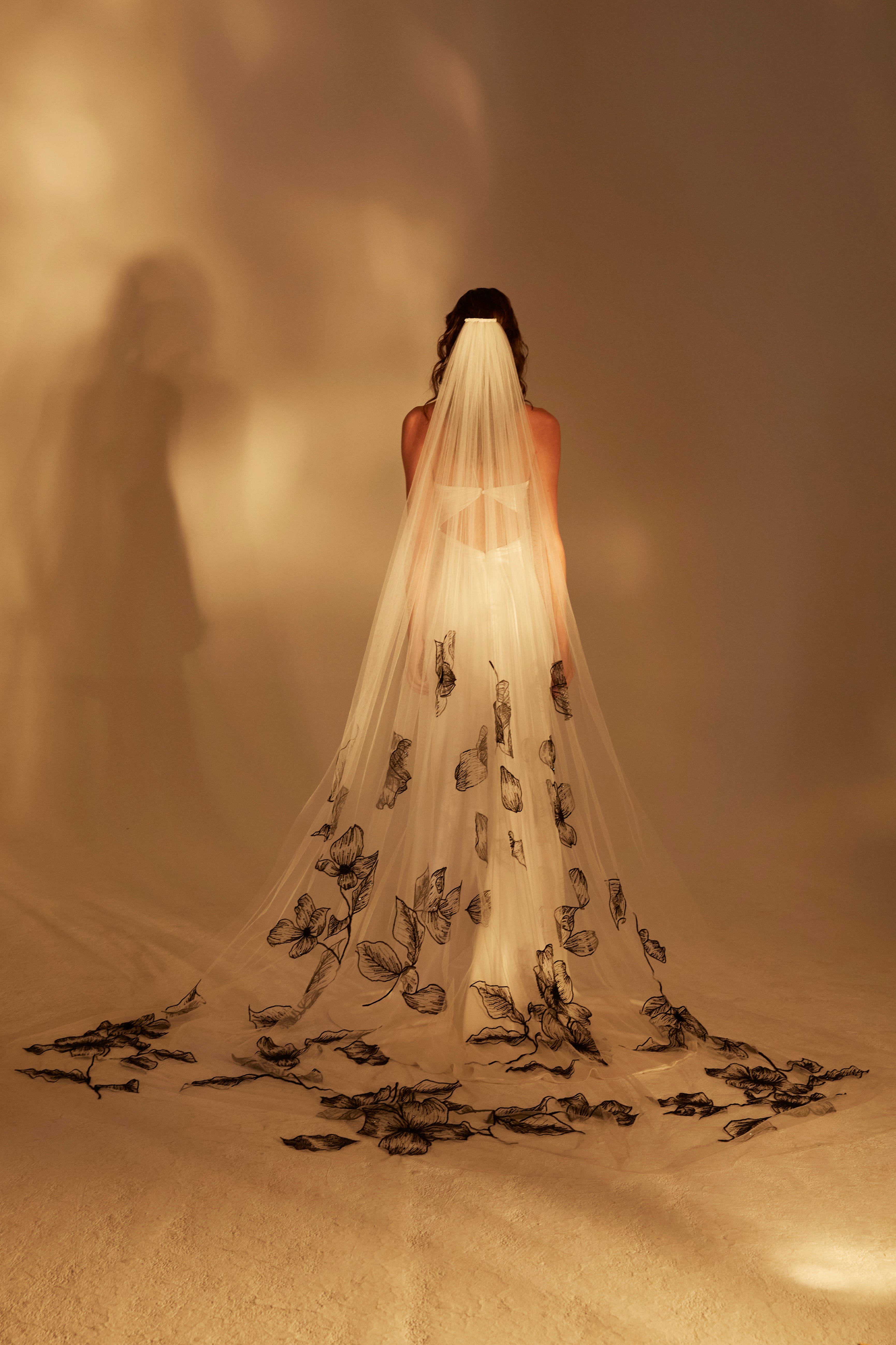 Shadow dogwood embroidered cathedral veil
