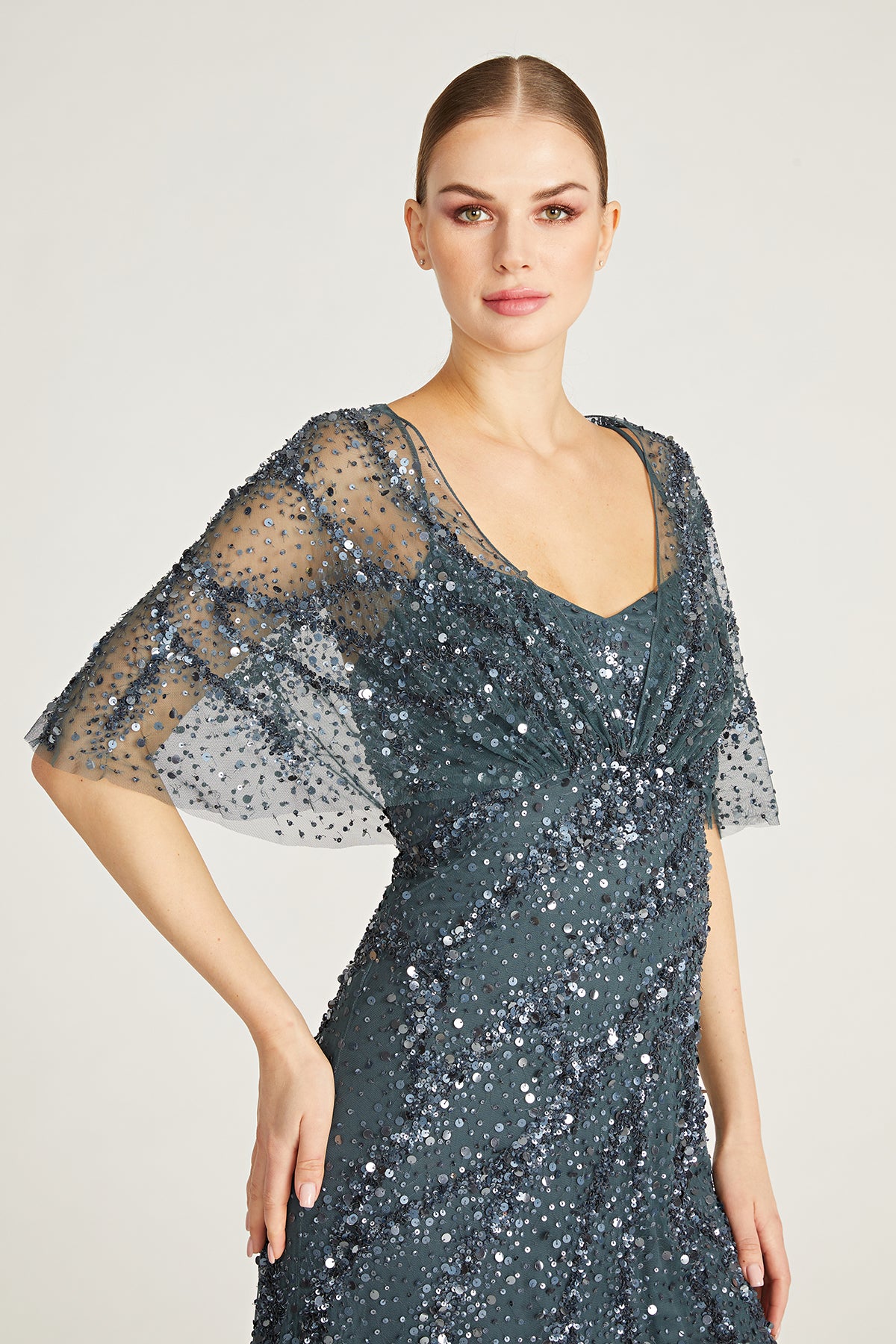 Lavinia Beaded Capelet Gown