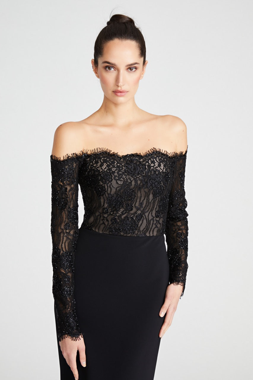 Andrina Lace Off Shoulder Gown THEIA Andrina Lace Off Shoulder Gown THEIA