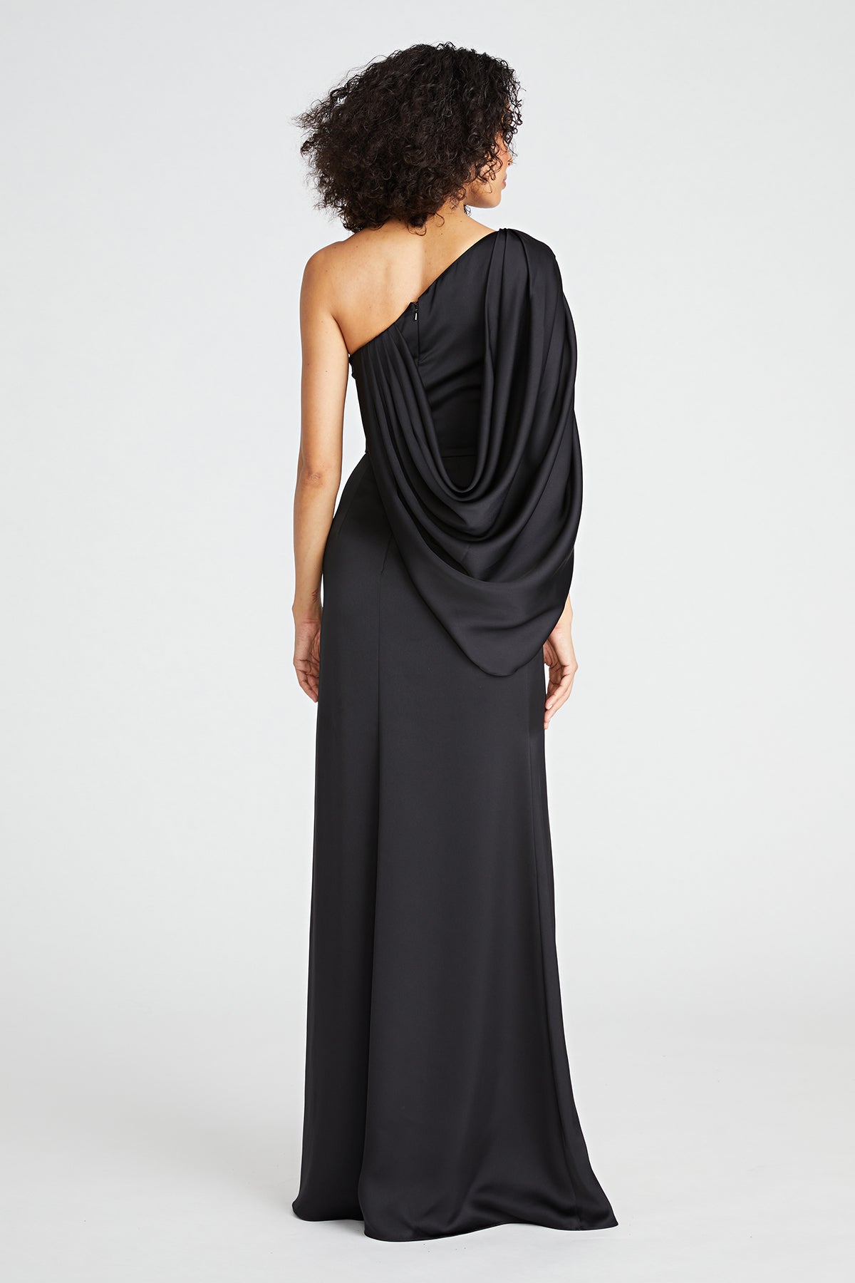 black one shoulder drape dress Tori Draped One Shoulder Gown