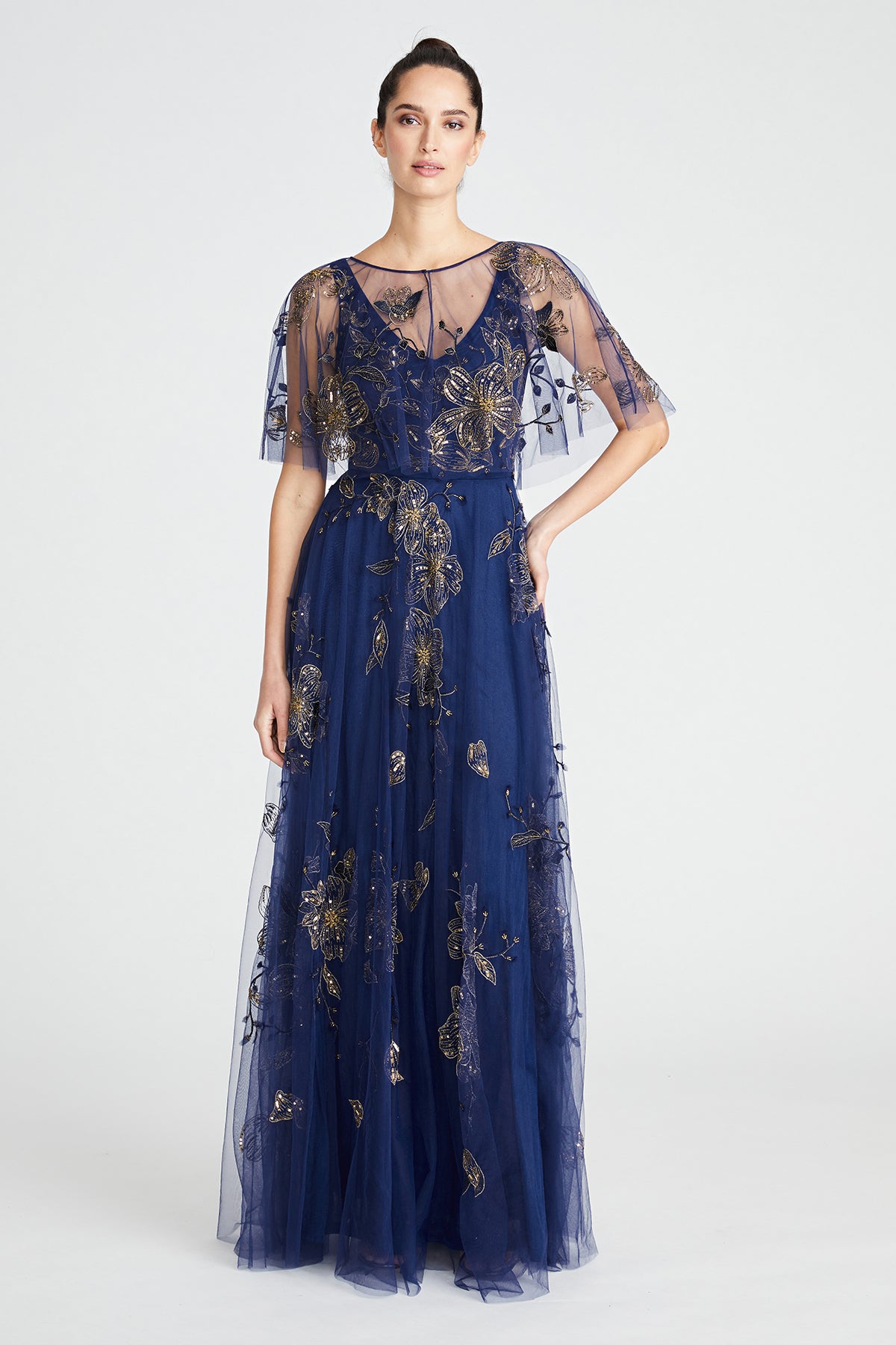 Jaylee Beaded Capelet Gown THEIA Jaylee Beaded Capelet Gown THEIA