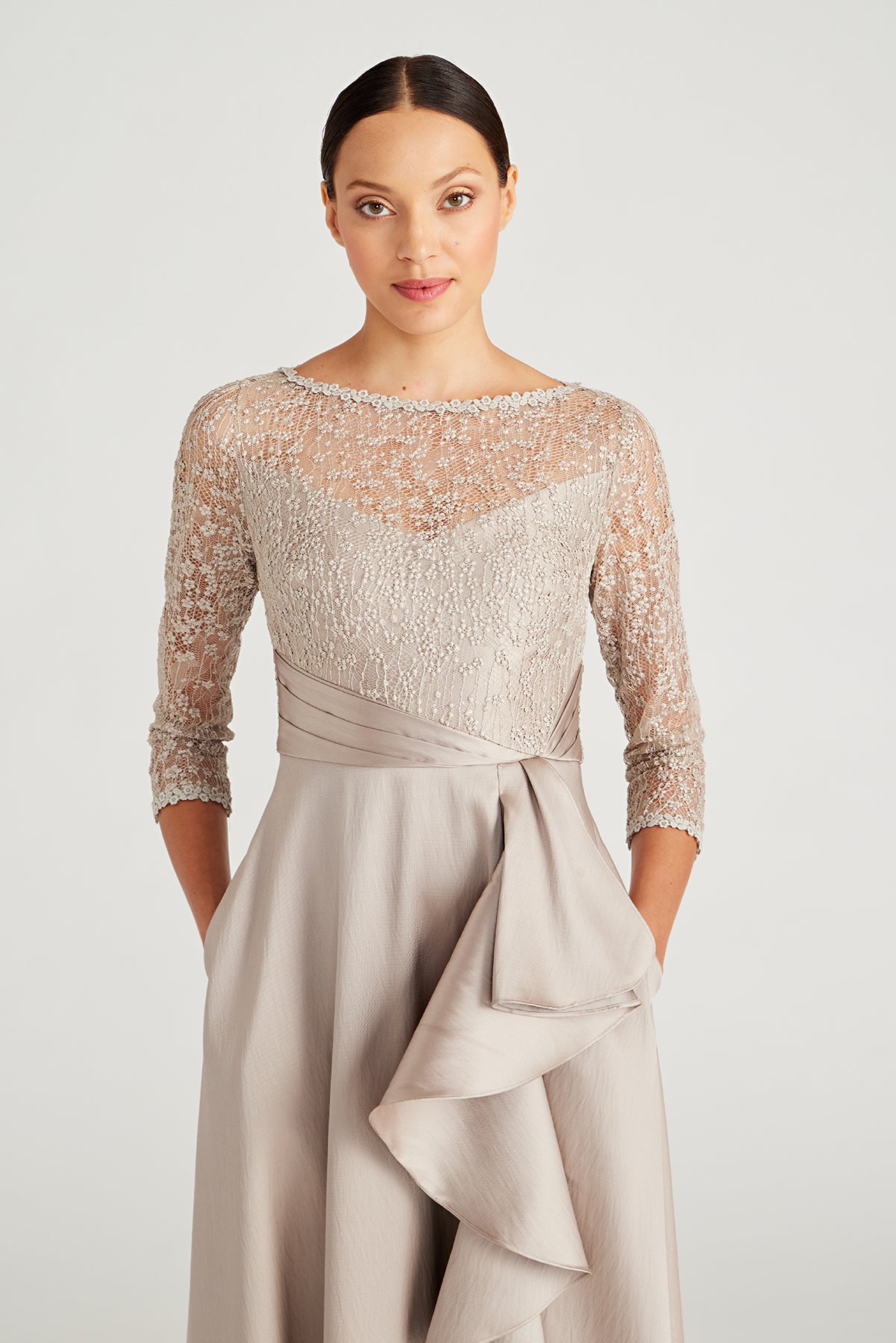 Zola Bateau Mikado Lace Gown