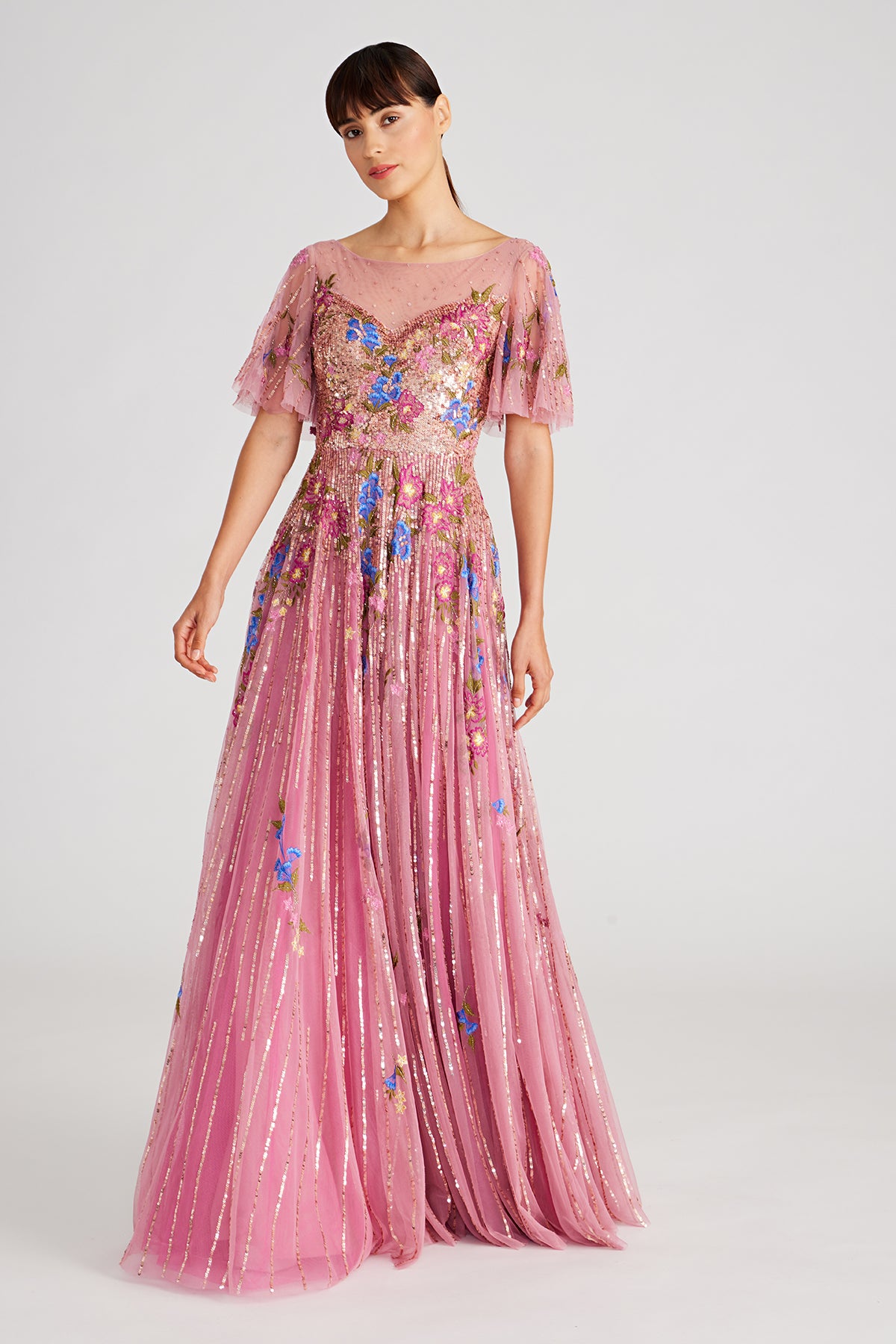 Maxine Bateau Neck Beaded Gown