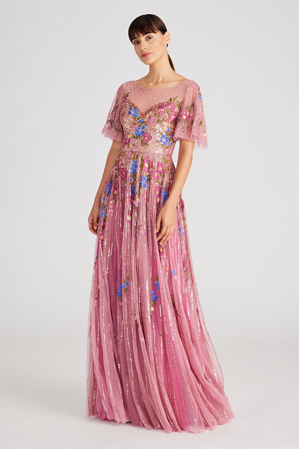 Maxine Bateau Neck Beaded Gown