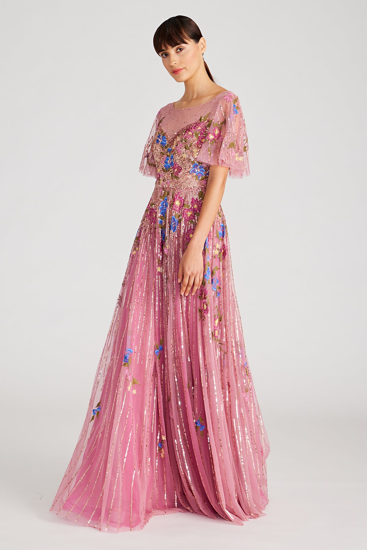 Maxine Bateau Neck Beaded Gown