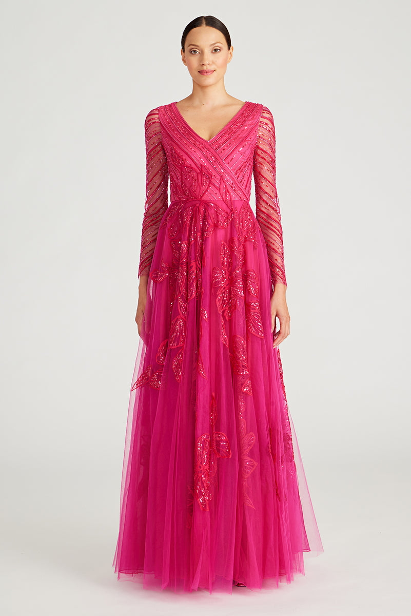 Dahlia V Neck Beaded Gown – THEIA
