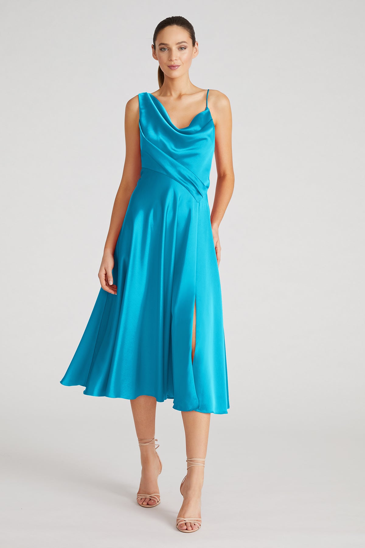 Theia Hayden Satin A-Line Midi Dress Theia Hayden Satin A-Line Midi Dress