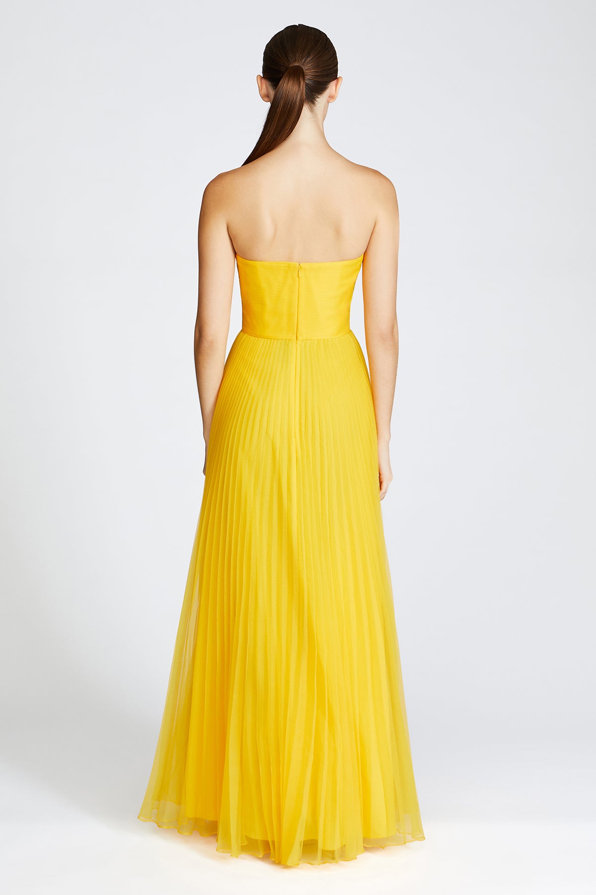 yellow pleated strapless dress Strapless Pleated A-Line Empire-Waist Ruffles Yellow Prom Dress US18 / Custom Color