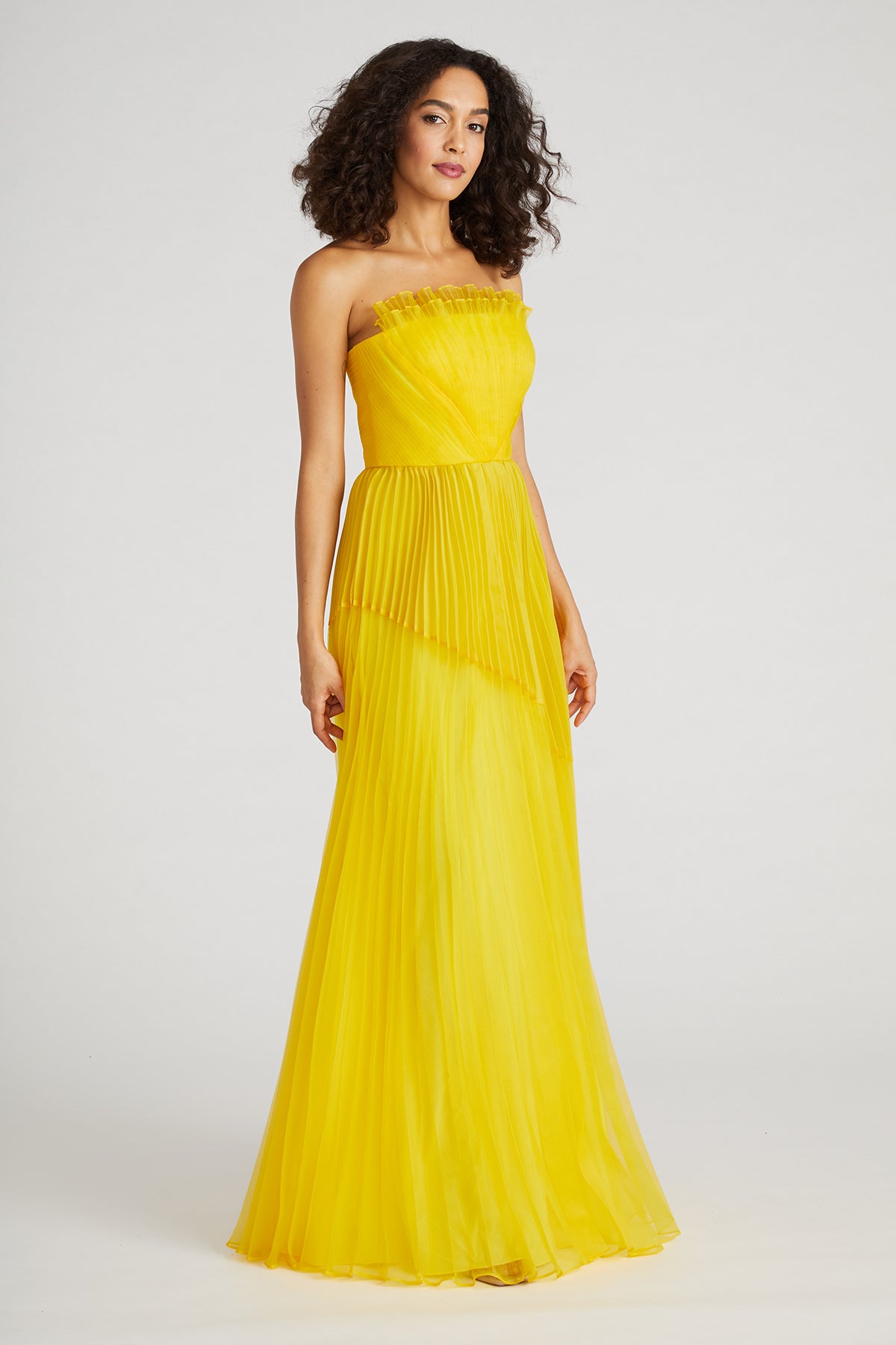Enver Pleated Strapless Gown