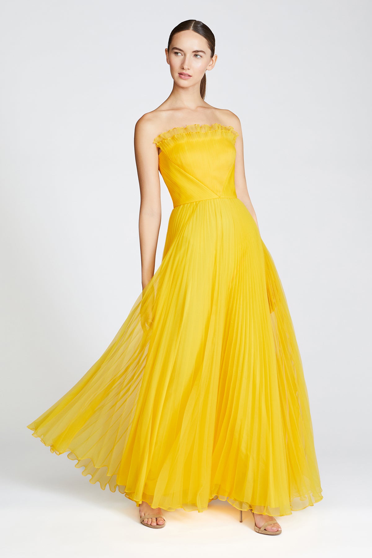 Enver Pleated Strapless Gown