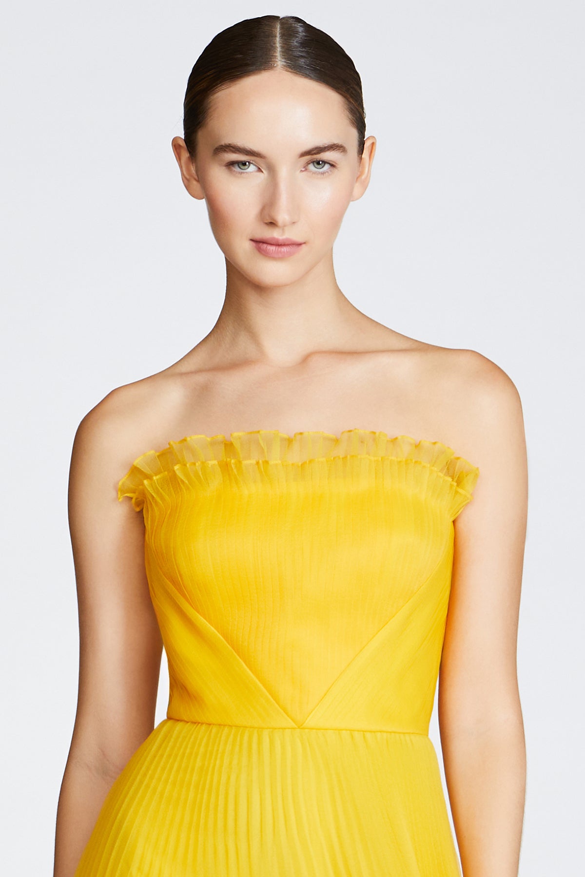 Enver Pleated Strapless Gown