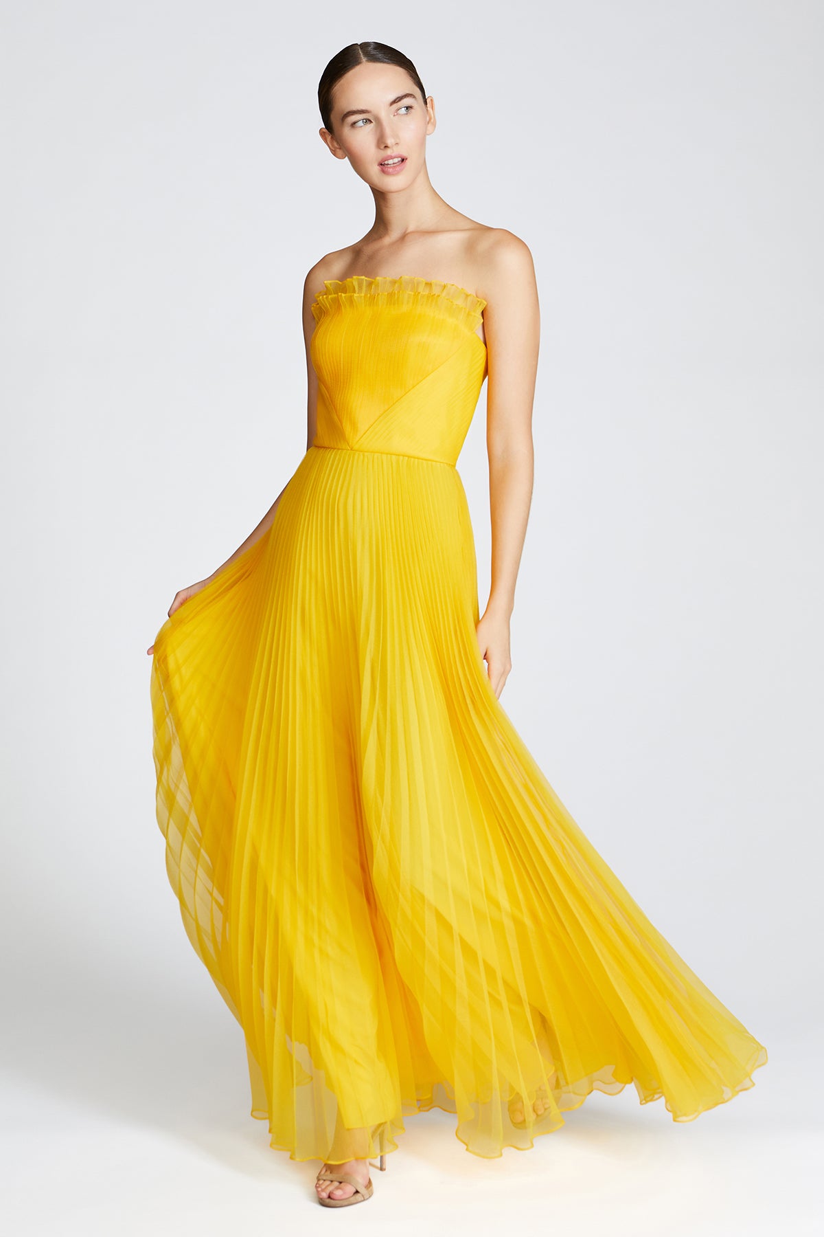 Enver Pleated Strapless Gown