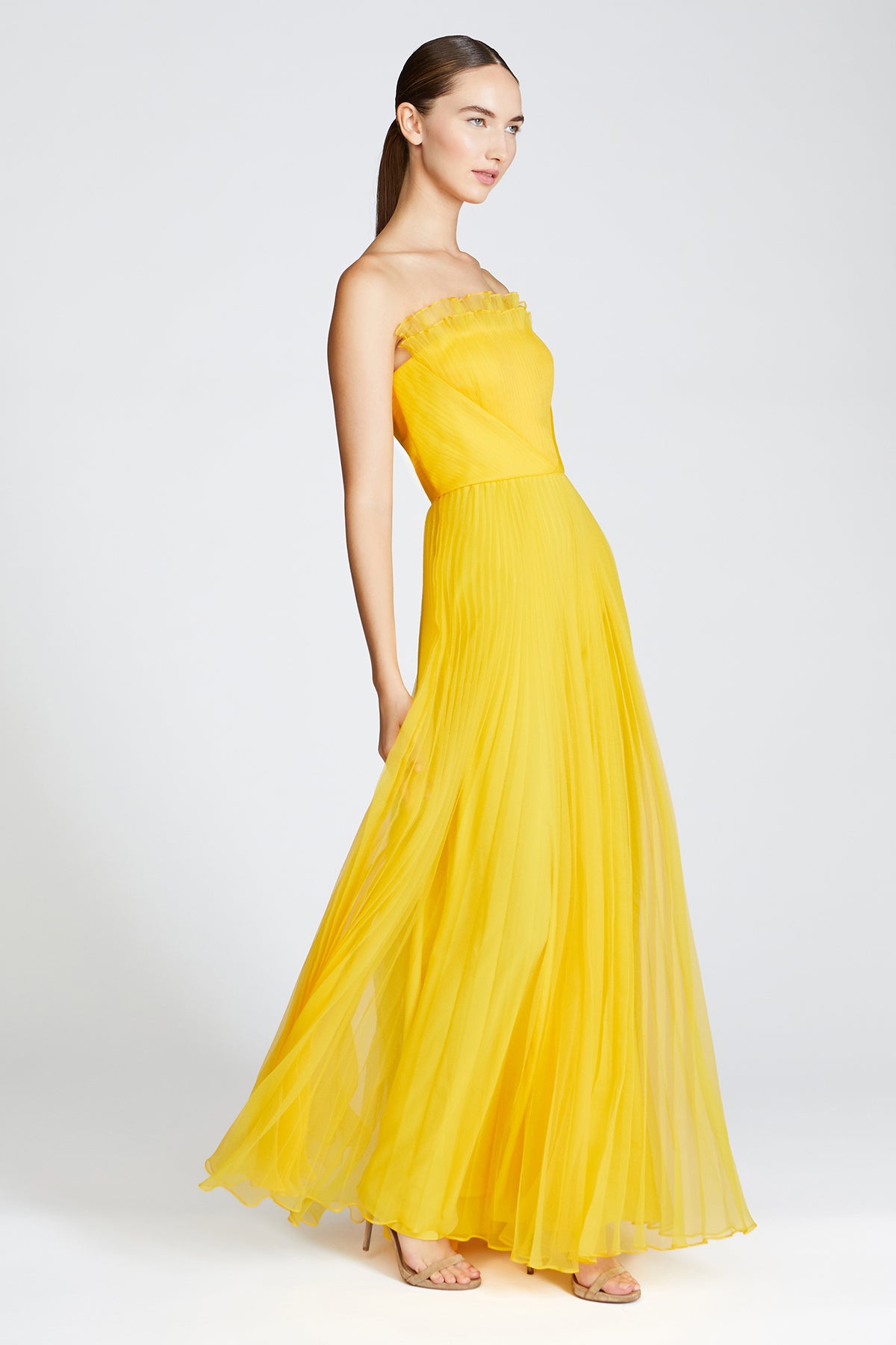 Enver Pleated Strapless Gown