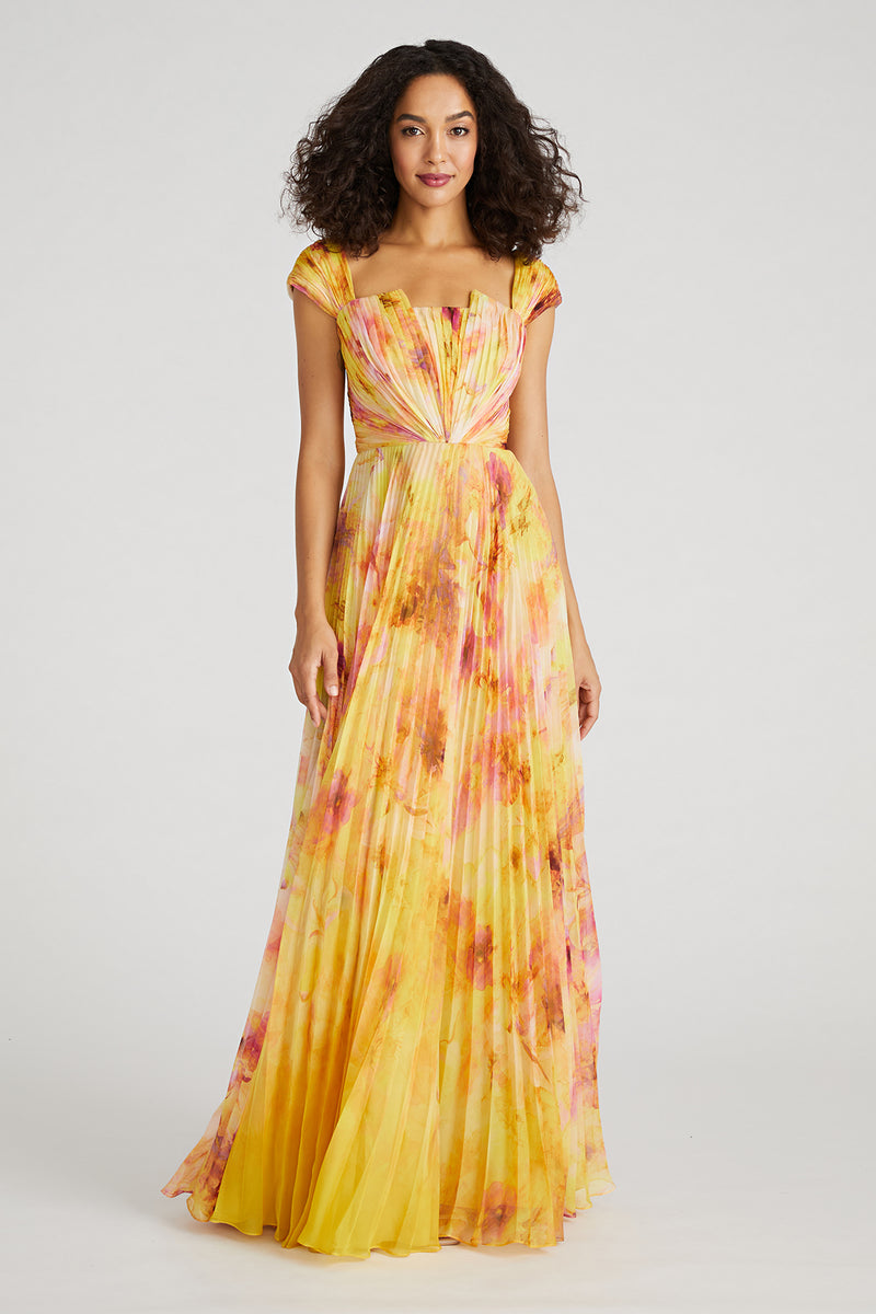 Rian Twist Drape Pleated Gown – THEIA