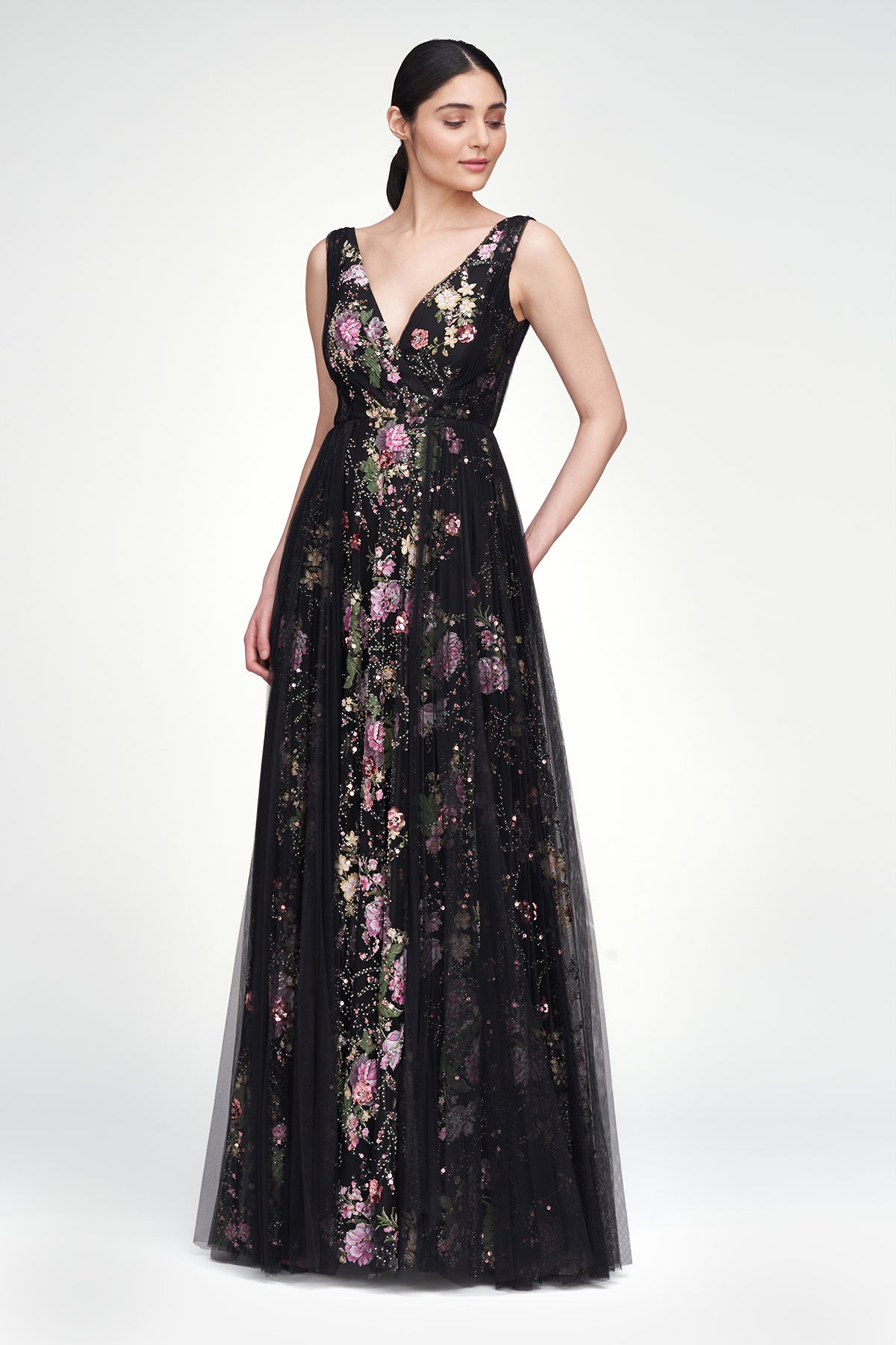 Toni V Neck Beaded Gown