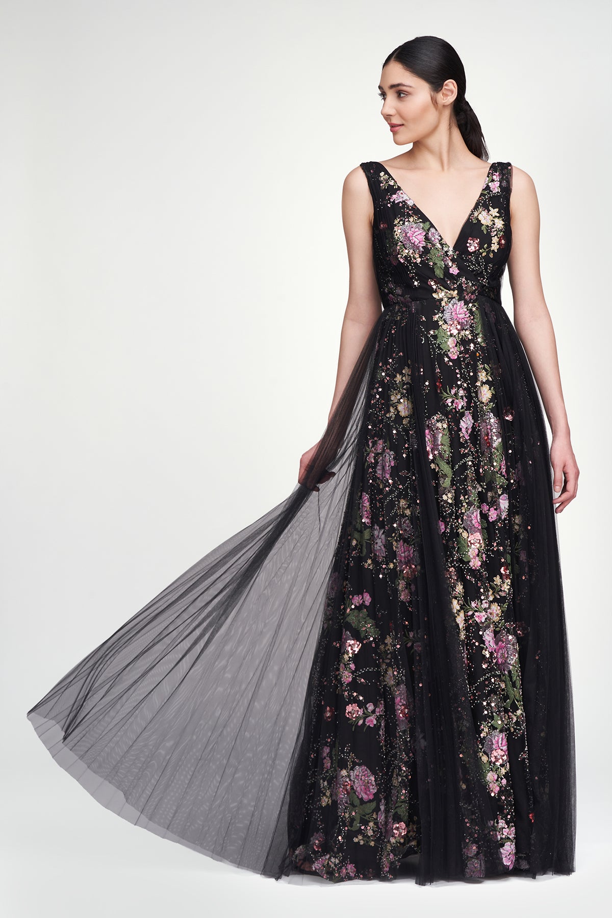 Toni V Neck Beaded Gown