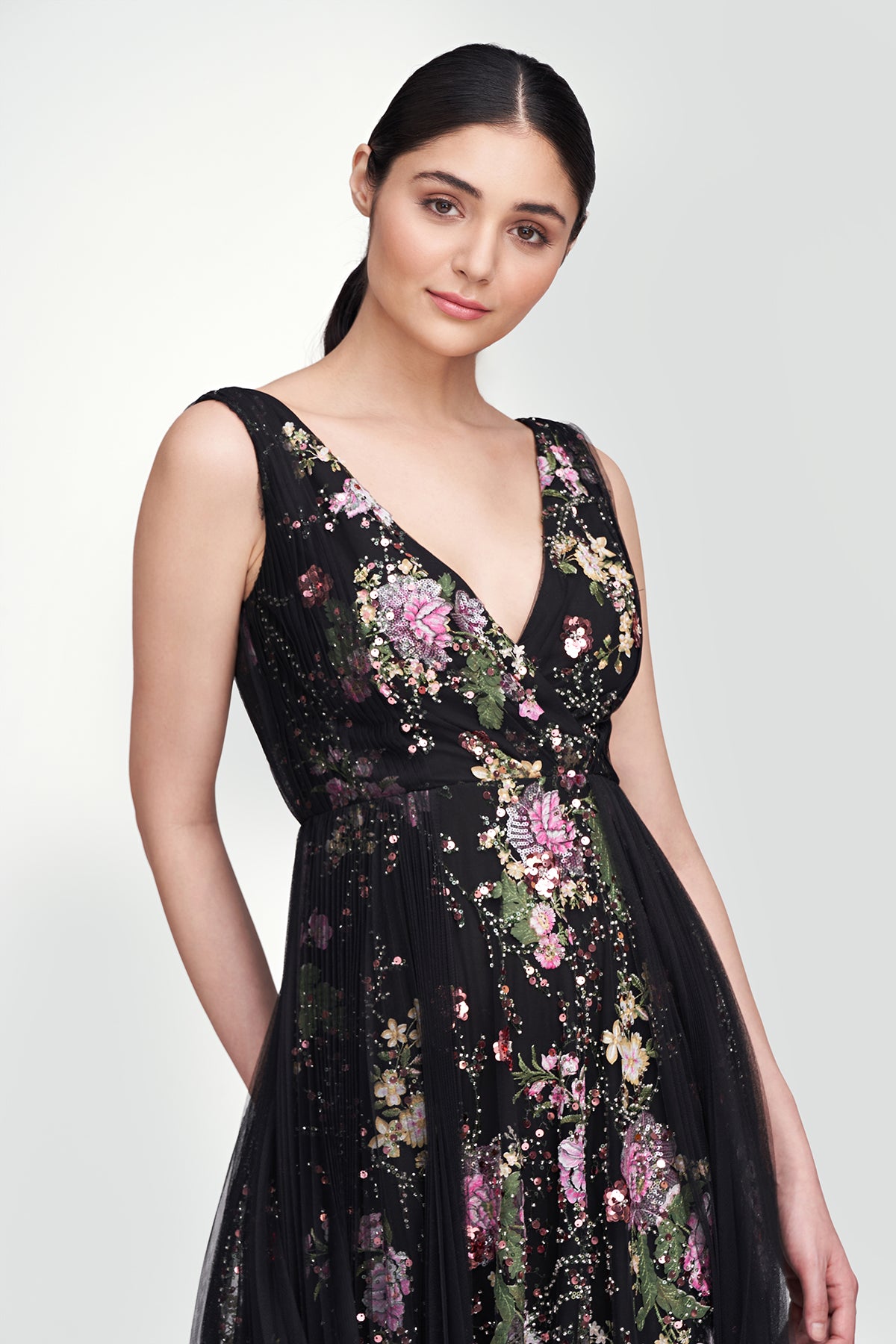 Toni V Neck Beaded Gown