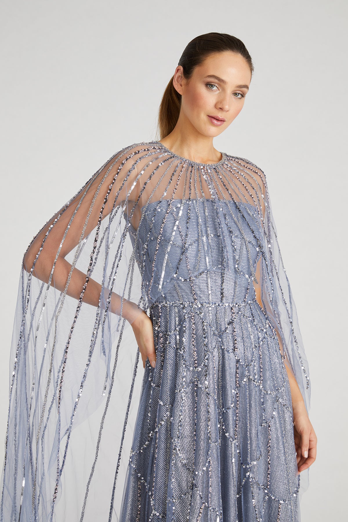 Cielo Beaded Cape Gown Cielo Beaded Cape Gown