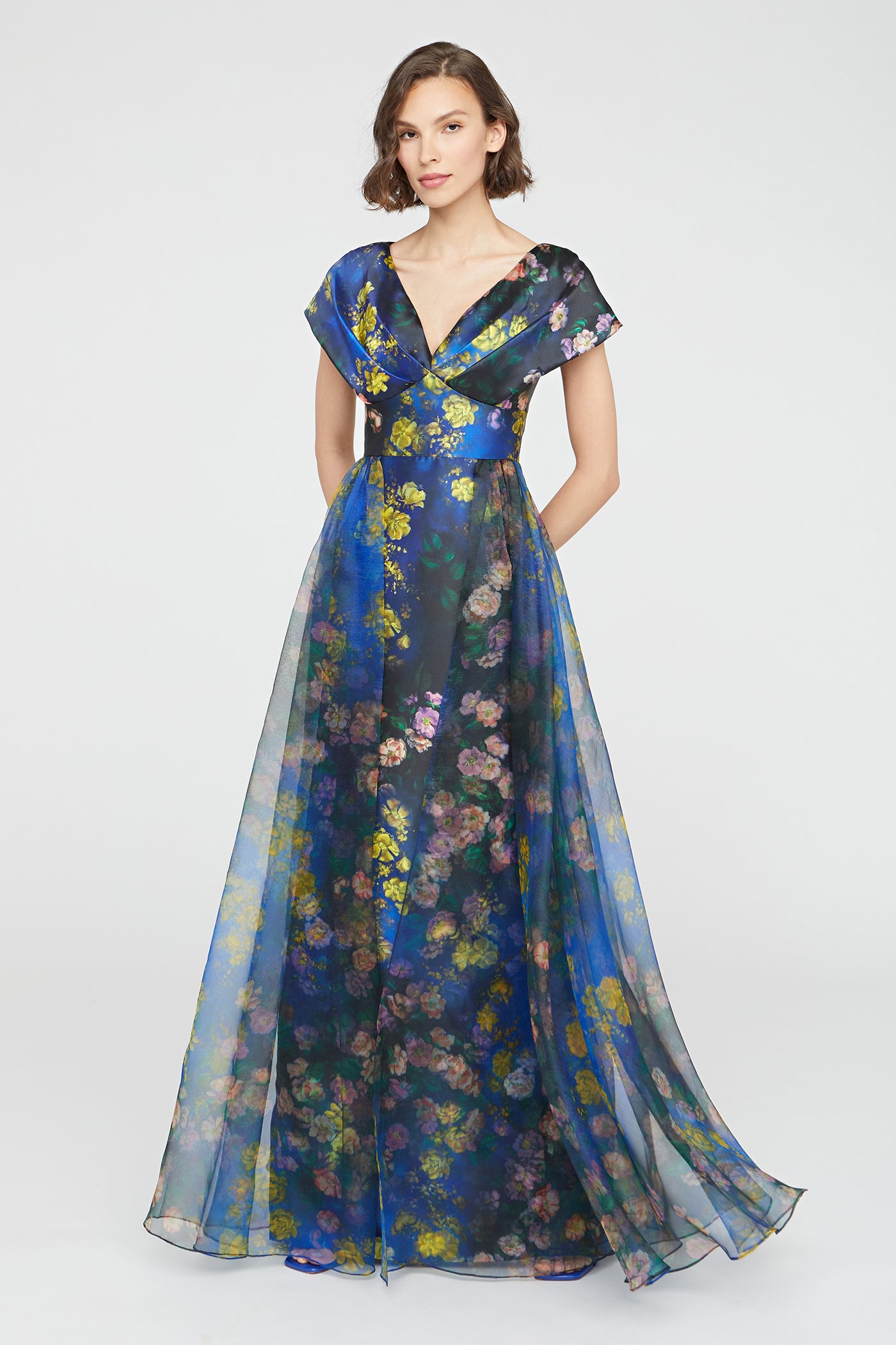 Nadia Draped V Neck Gown