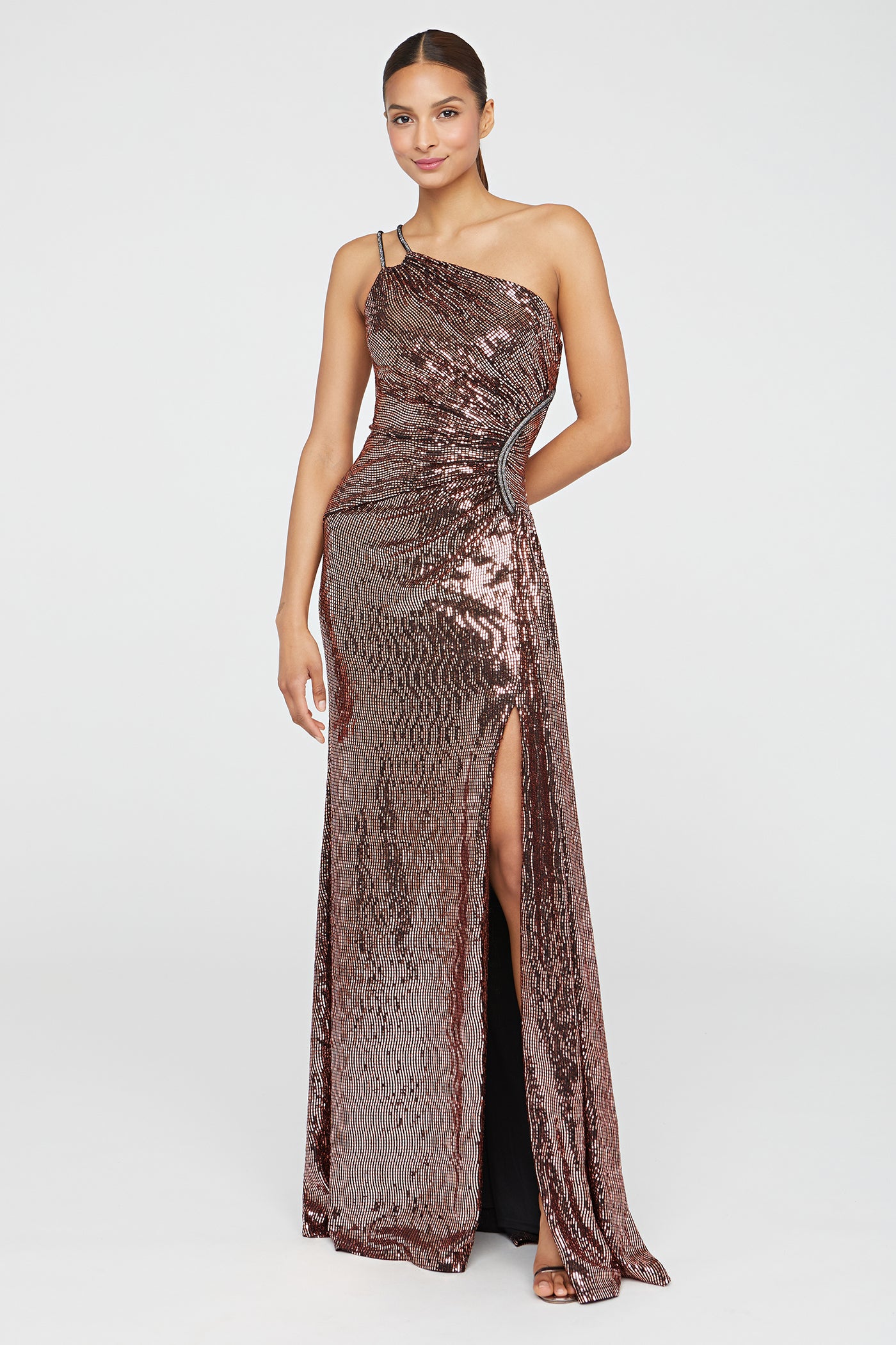 Bridal Metallic Knit One Shoulder Dress Eliza J Metallic Knit One