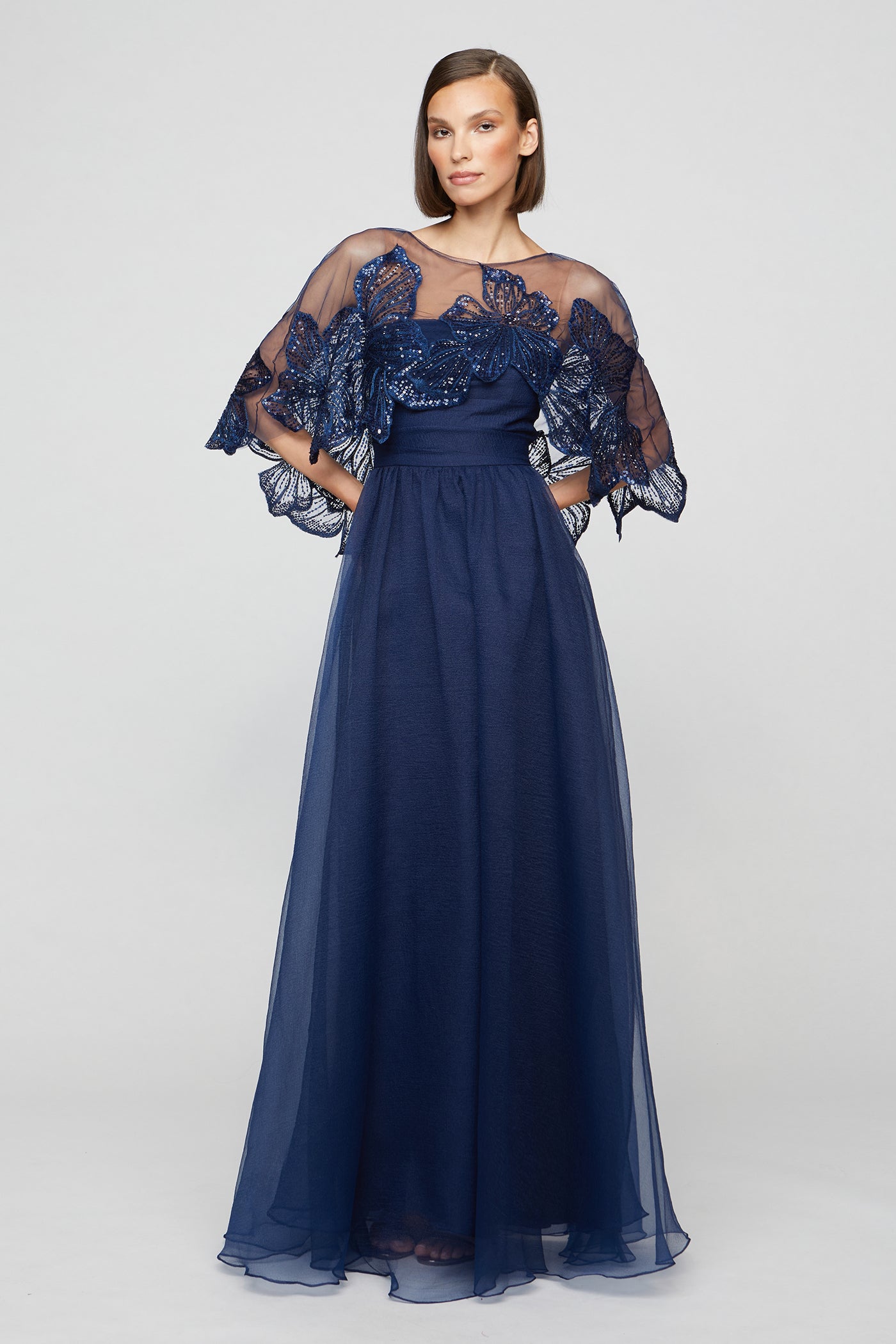 Ginny Beaded Capelet Gown