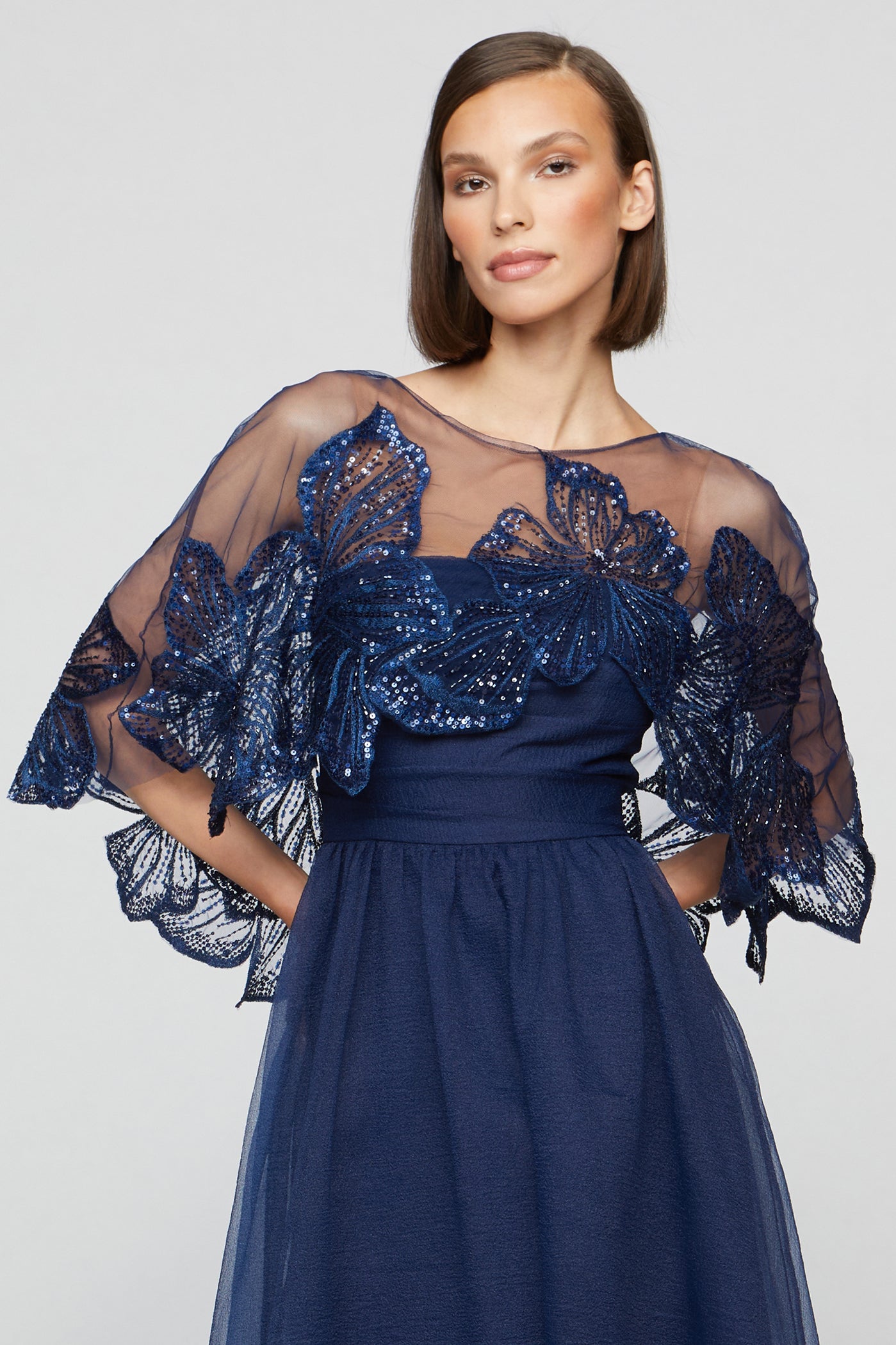 Ginny Beaded Capelet Gown