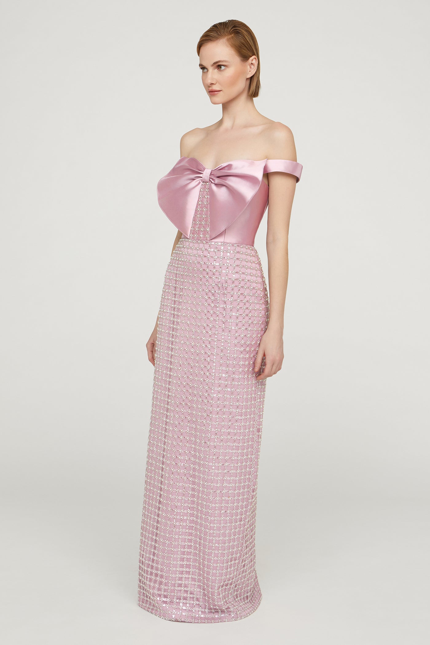 Cynthia Draped Bow Bodice Gown