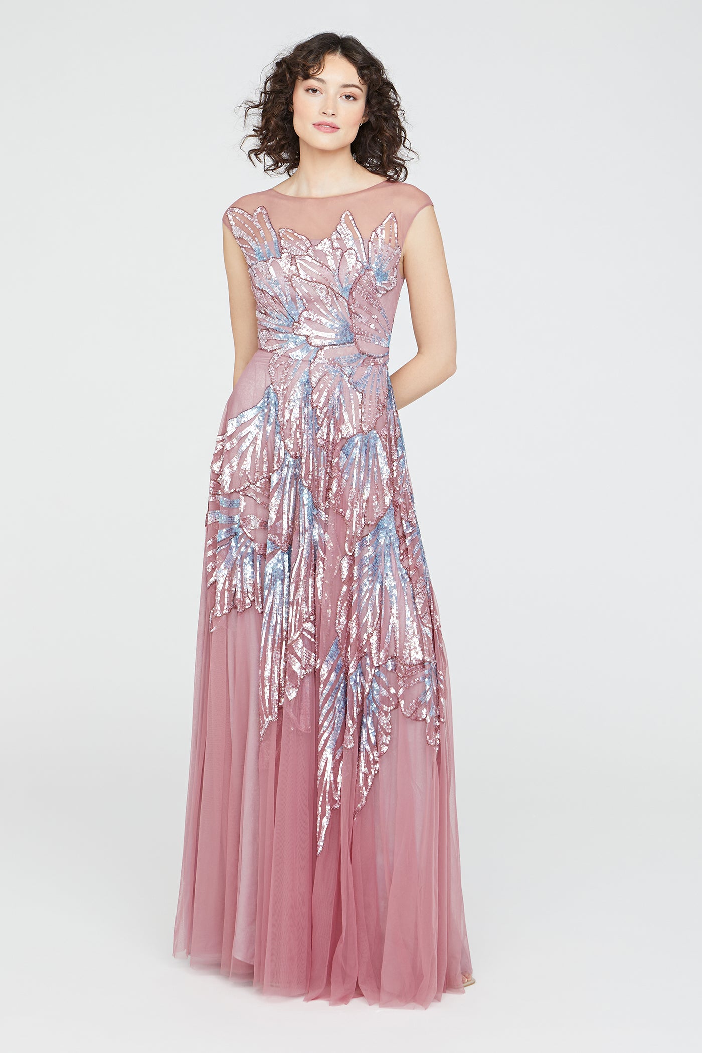 Aviana Beaded Cap Sleeve Gown