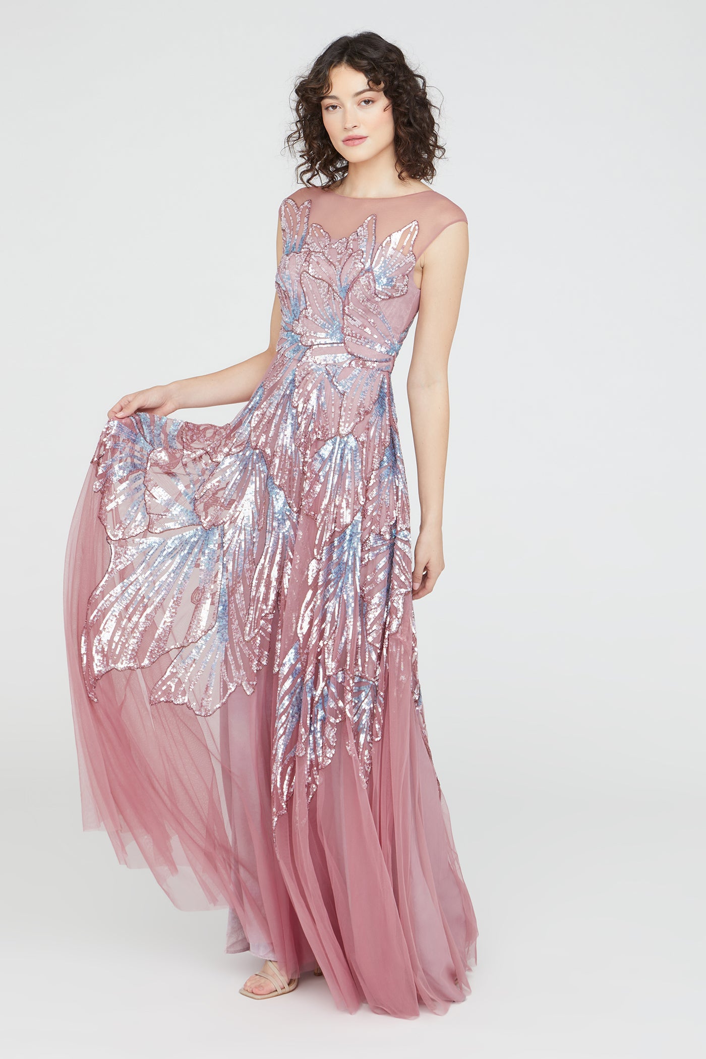 Aviana Beaded Cap Sleeve Gown