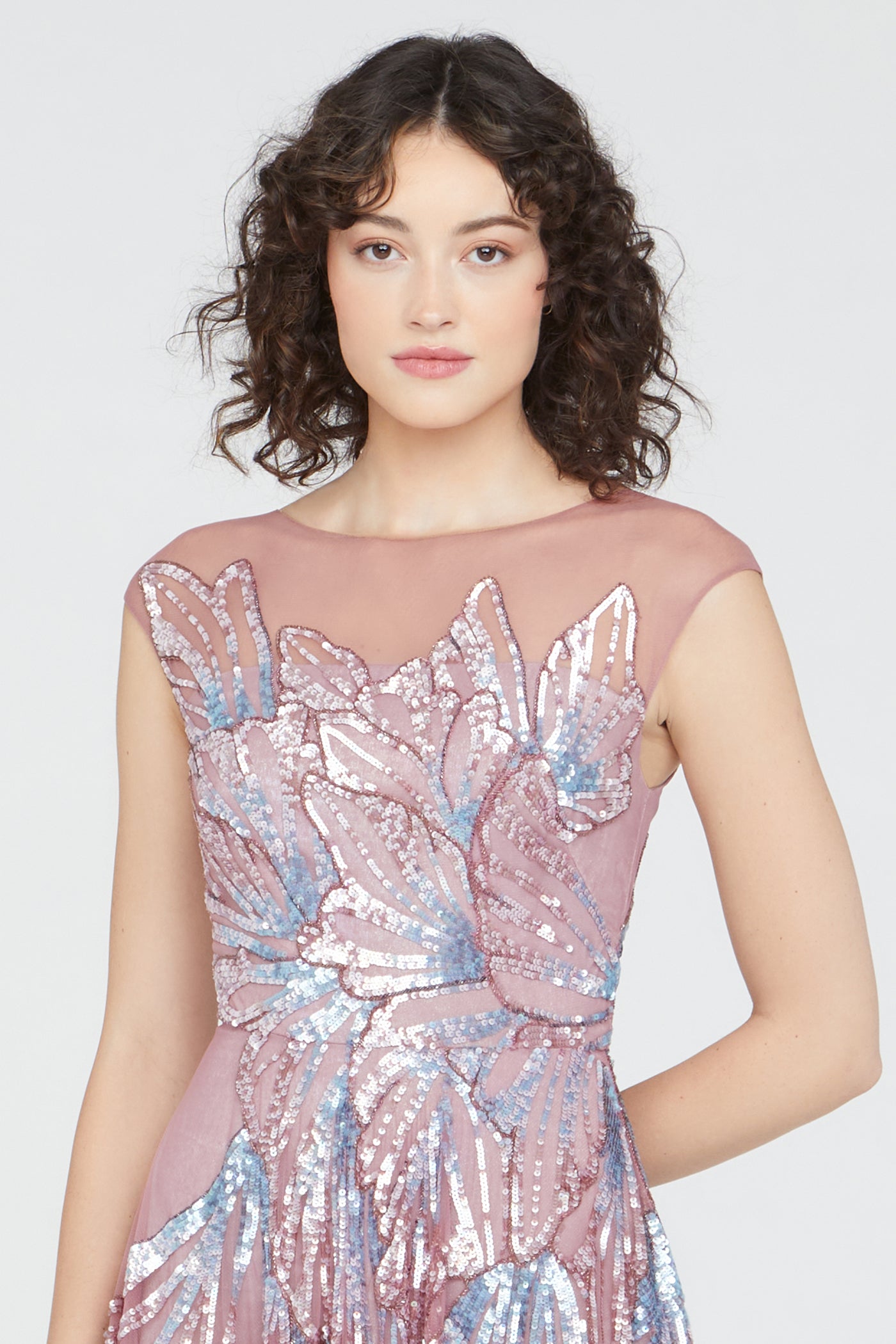 Aviana Beaded Cap Sleeve Gown