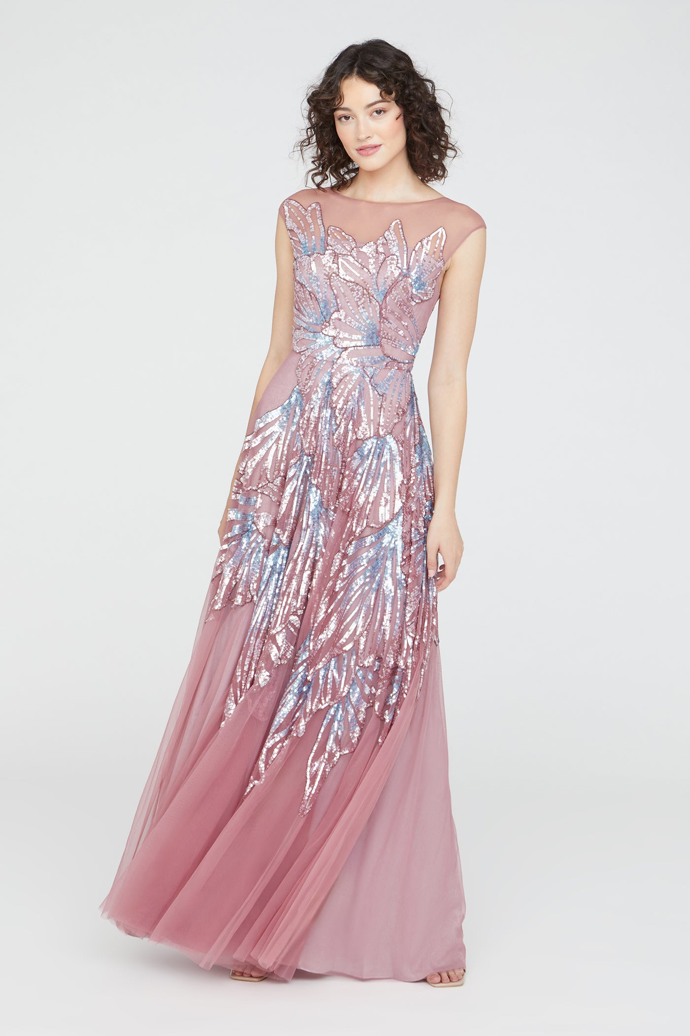 Aviana Beaded Cap Sleeve Gown