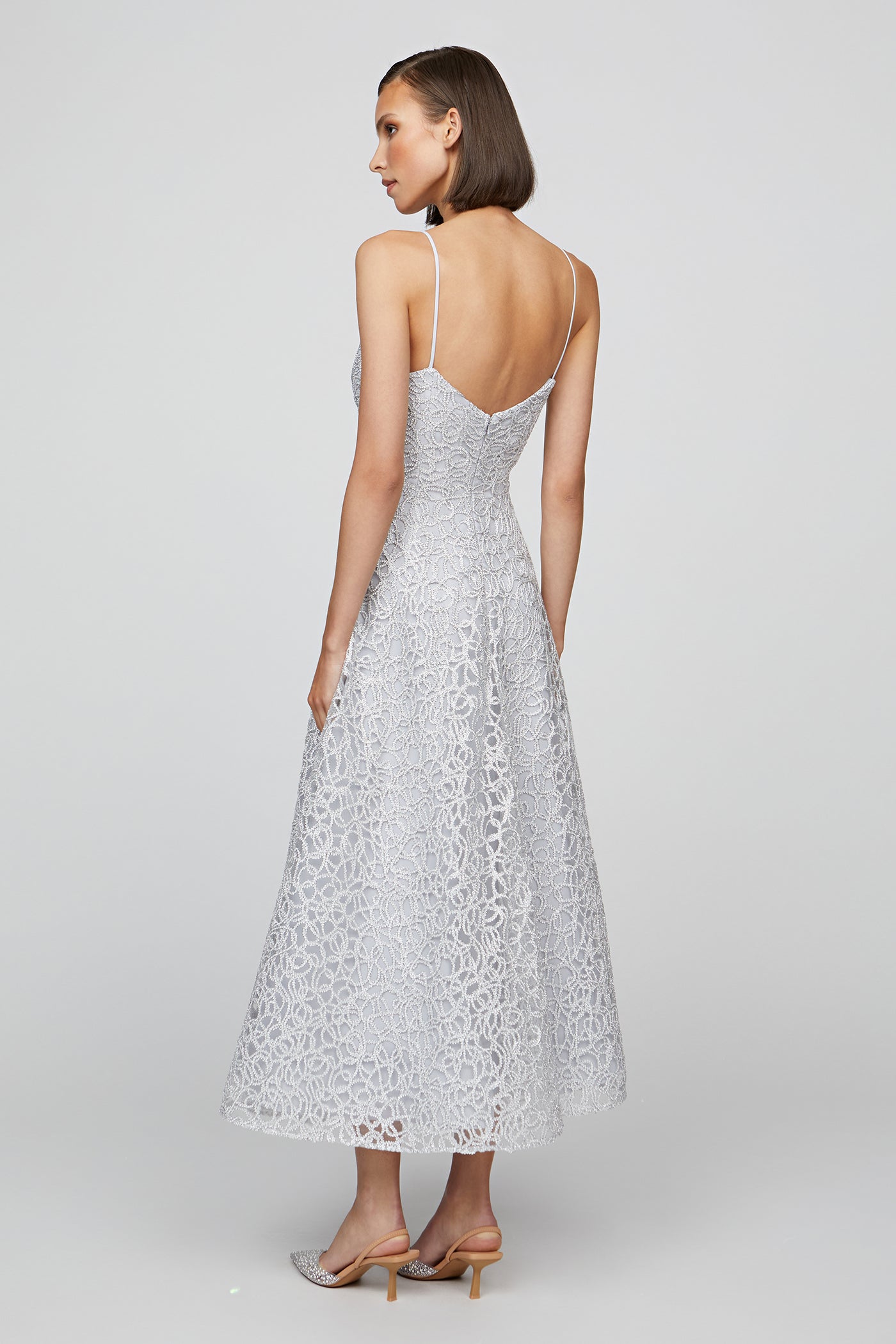 Theia Womens Tulle Midi Dress, 8, Metallic Theia Womens Tulle Midi Dress, 8, Metallic