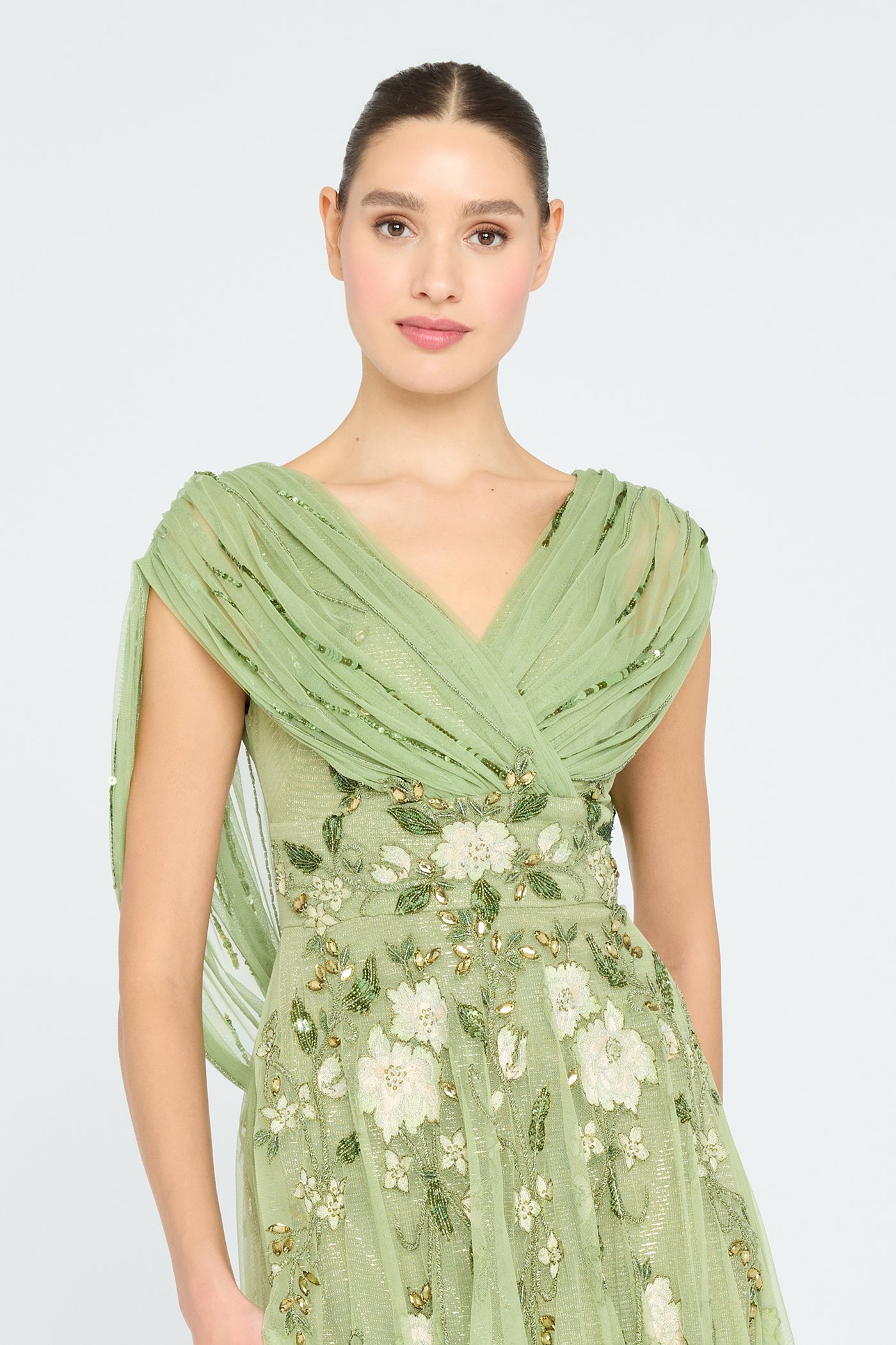 Jenna V Neck Beaded Gown