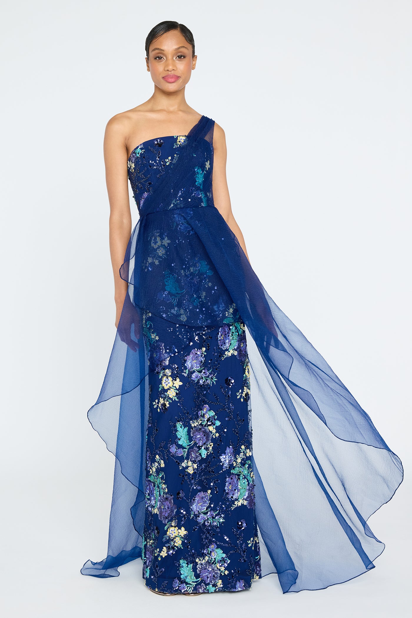 Noemi Column Gown With Overlay THEIA Noemi Column Gown With Overlay THEIA