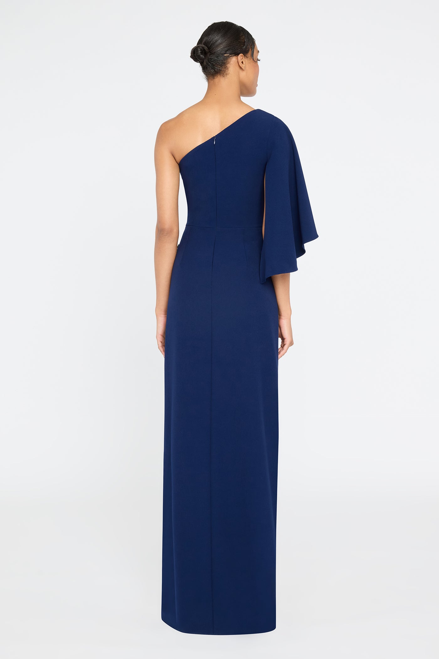 navy blue column dress Mac Duggal Women's Beaded Draped Jersey Column Gown - Sapphire