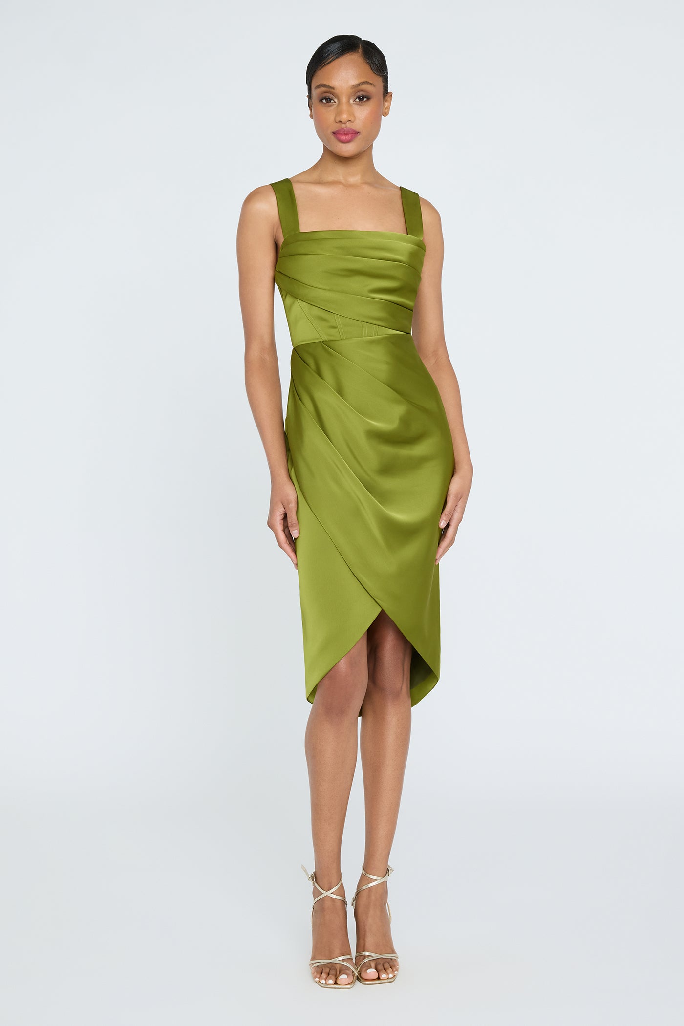 Genevive Draped Satin Dress 14 / Matcha Genevive Draped Satin Dress 14 / Matcha