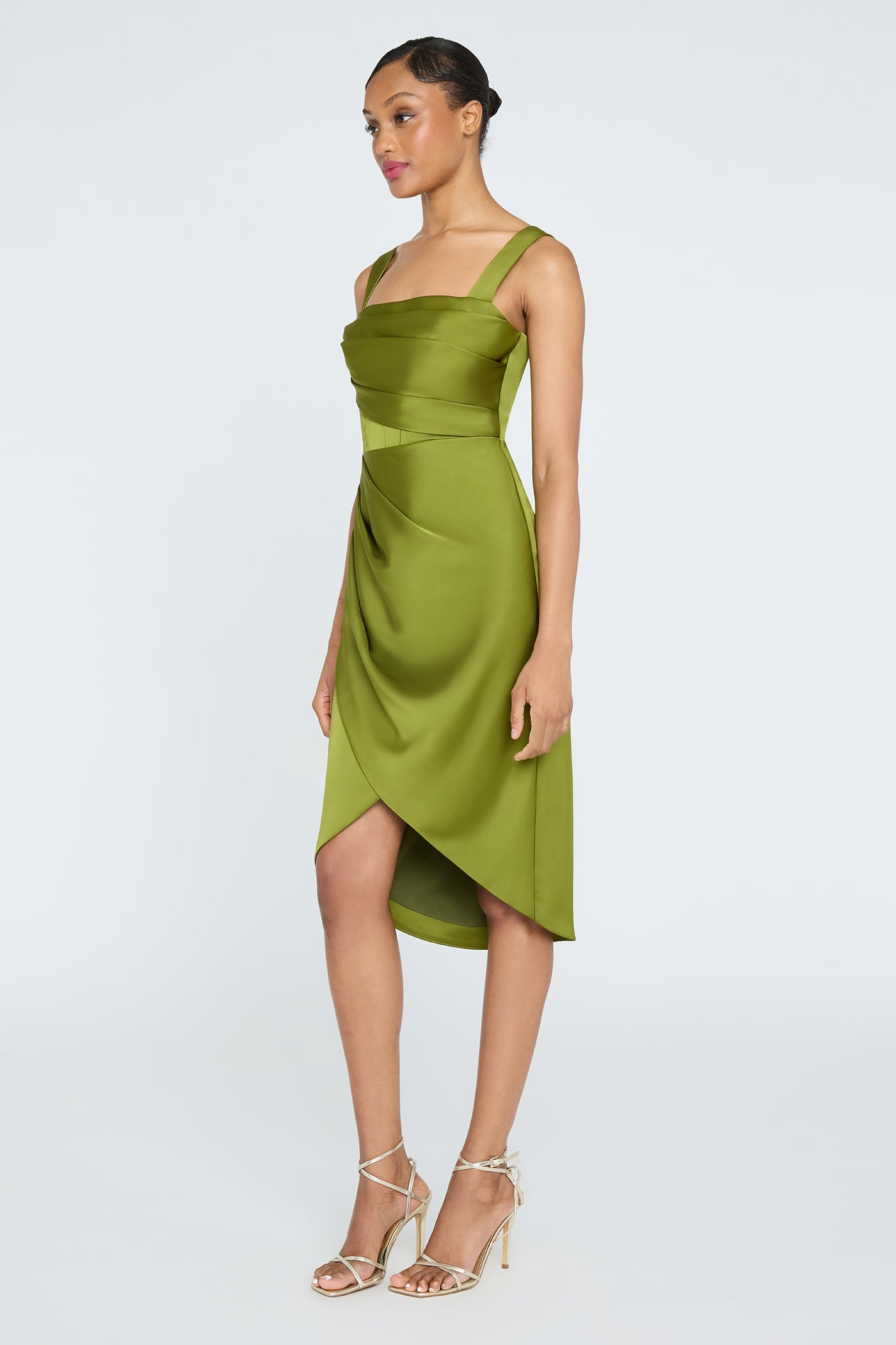 Genevive Draped Satin Dress 14 / Matcha Genevive Draped Satin Dress 14 / Matcha