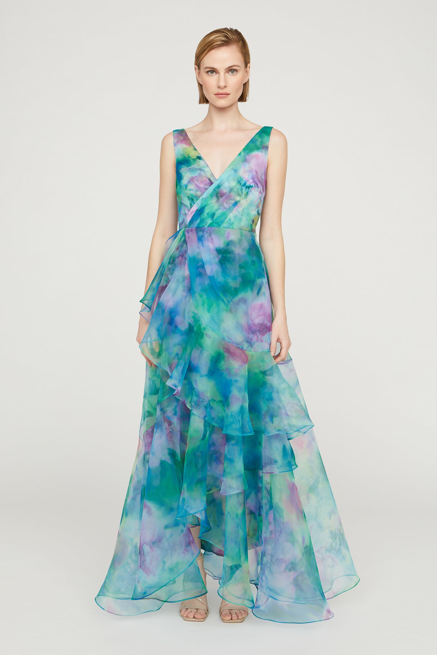 Karen Organza V Neck Gown