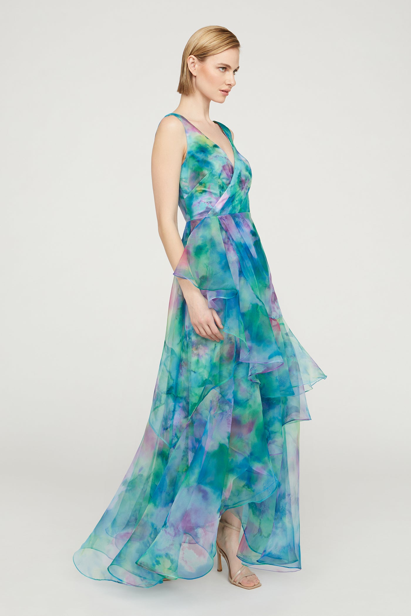 Karen Organza V Neck Gown
