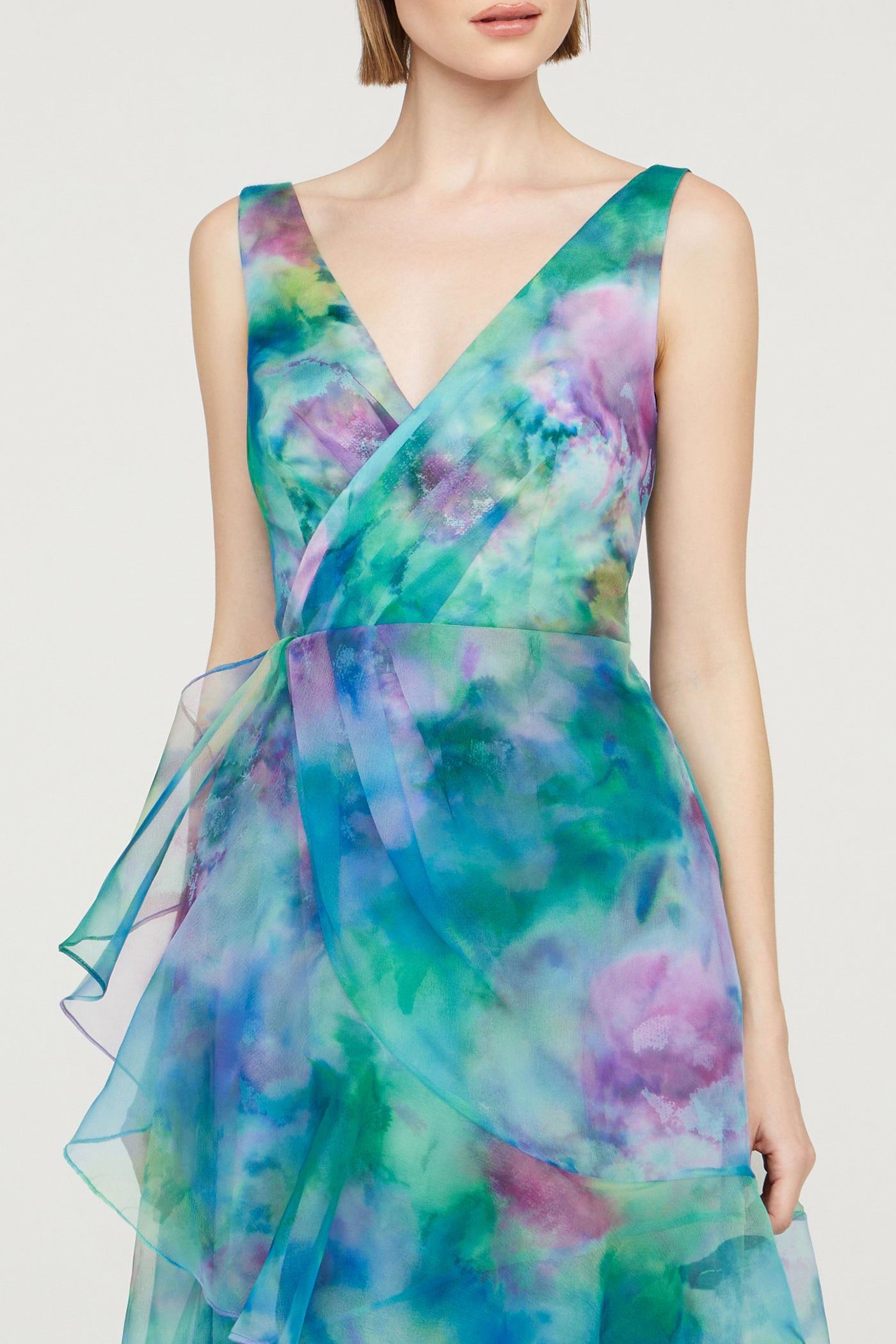 Karen Organza V Neck Gown