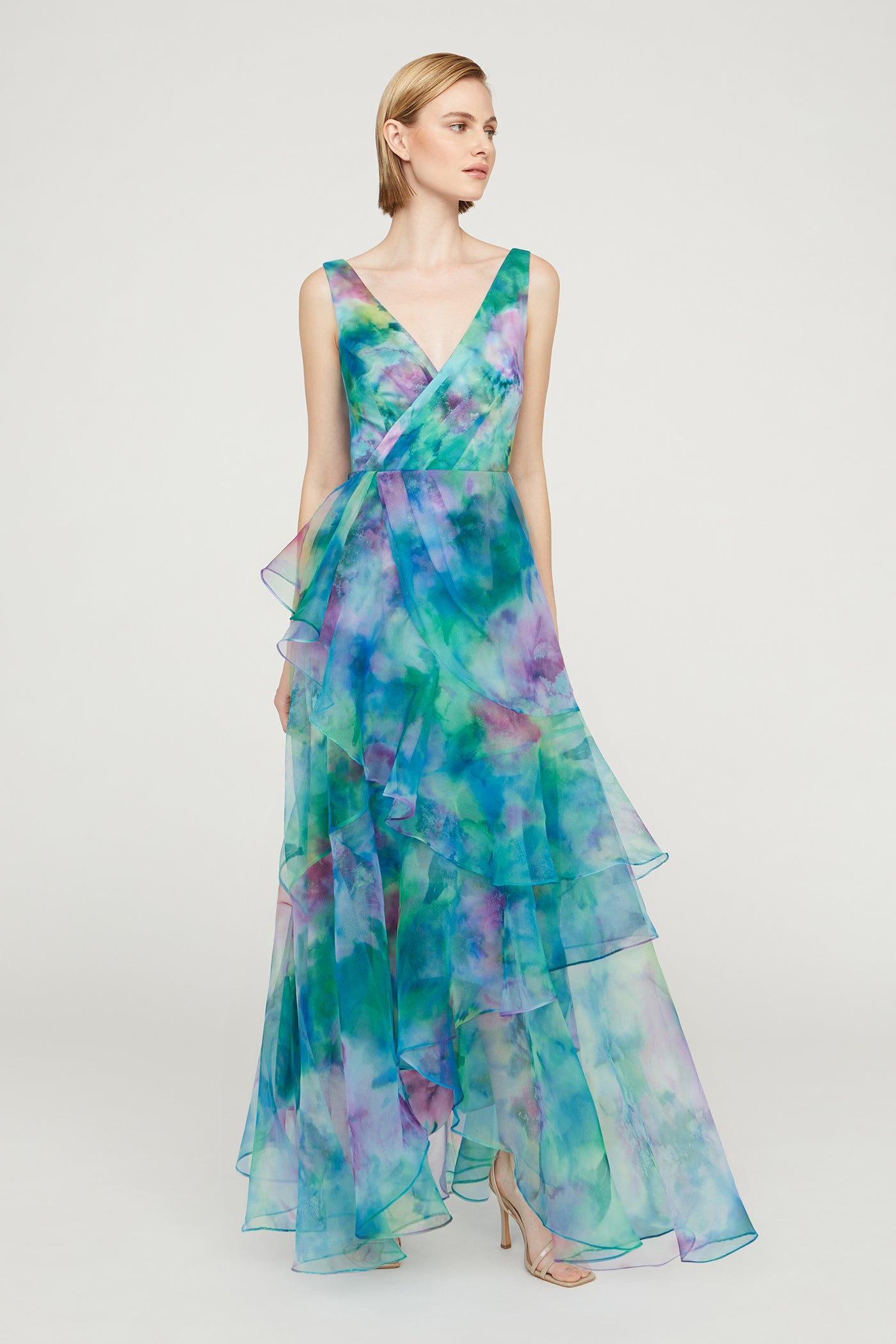 Karen Organza V Neck Gown