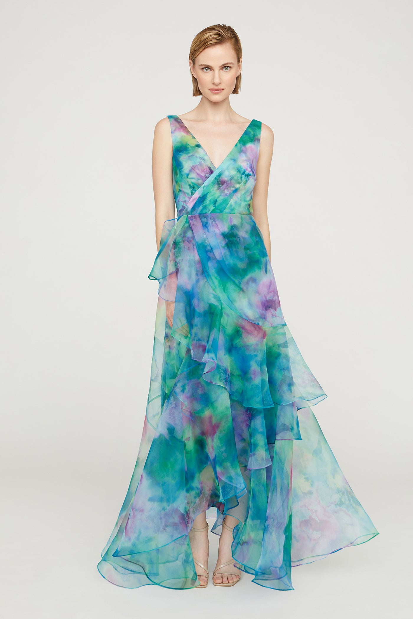 Karen Organza V Neck Gown