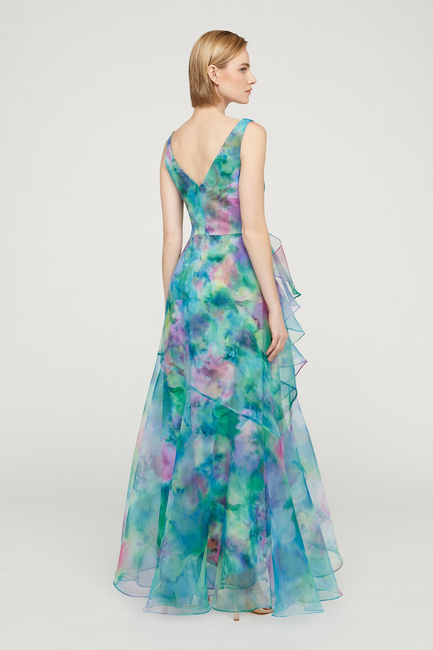 Karen Organza V Neck Gown