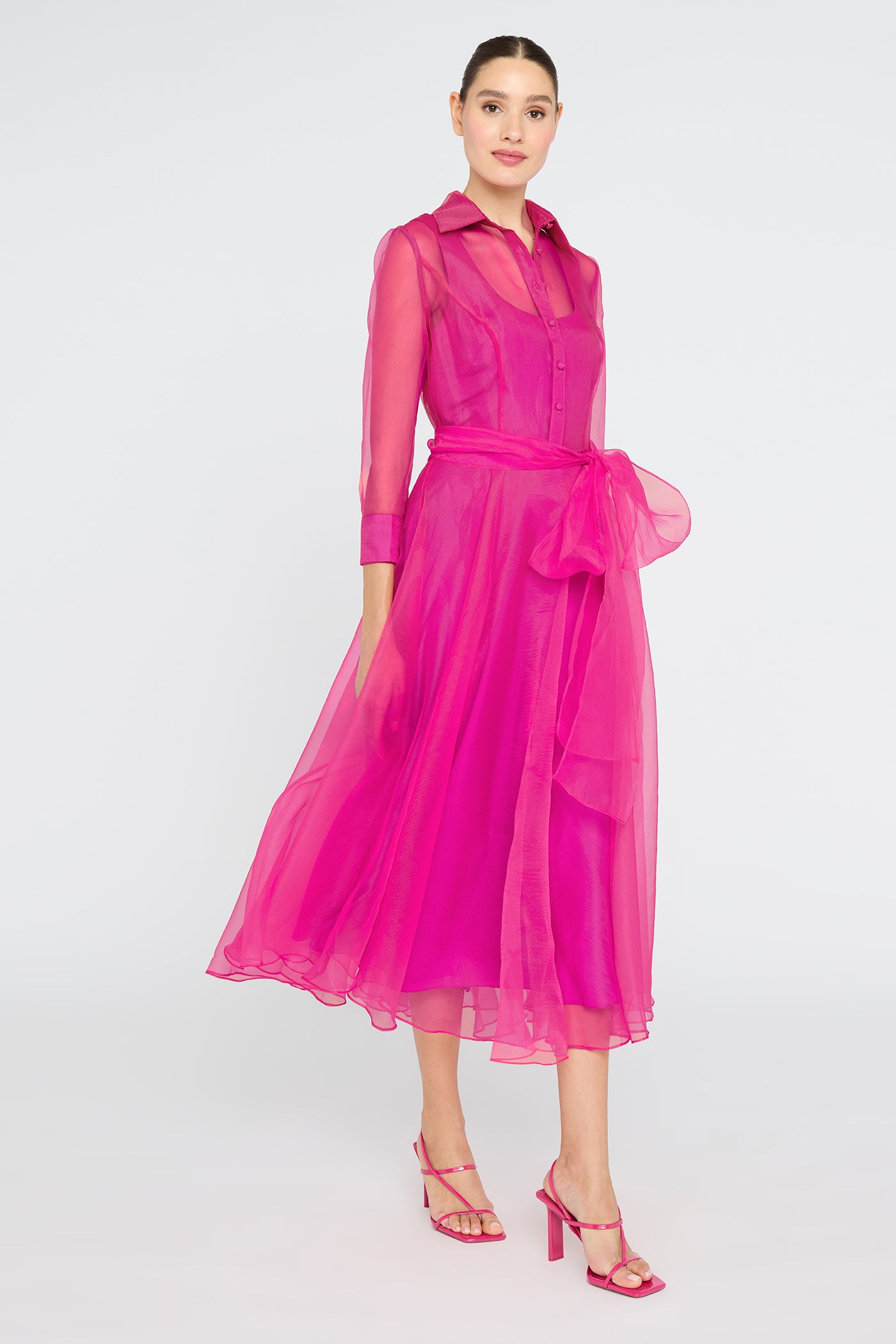 pink silk shirt dress JAYLEY Oversized Pink Silk Blend Shirt Dress