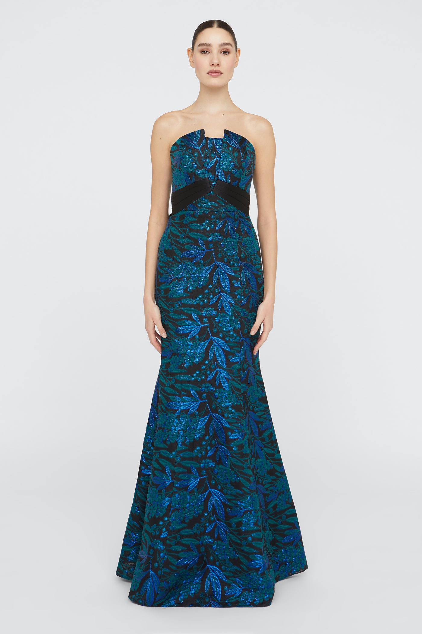 black and teal dress Fernanda Strapless Gown 6 / Black / Emerald