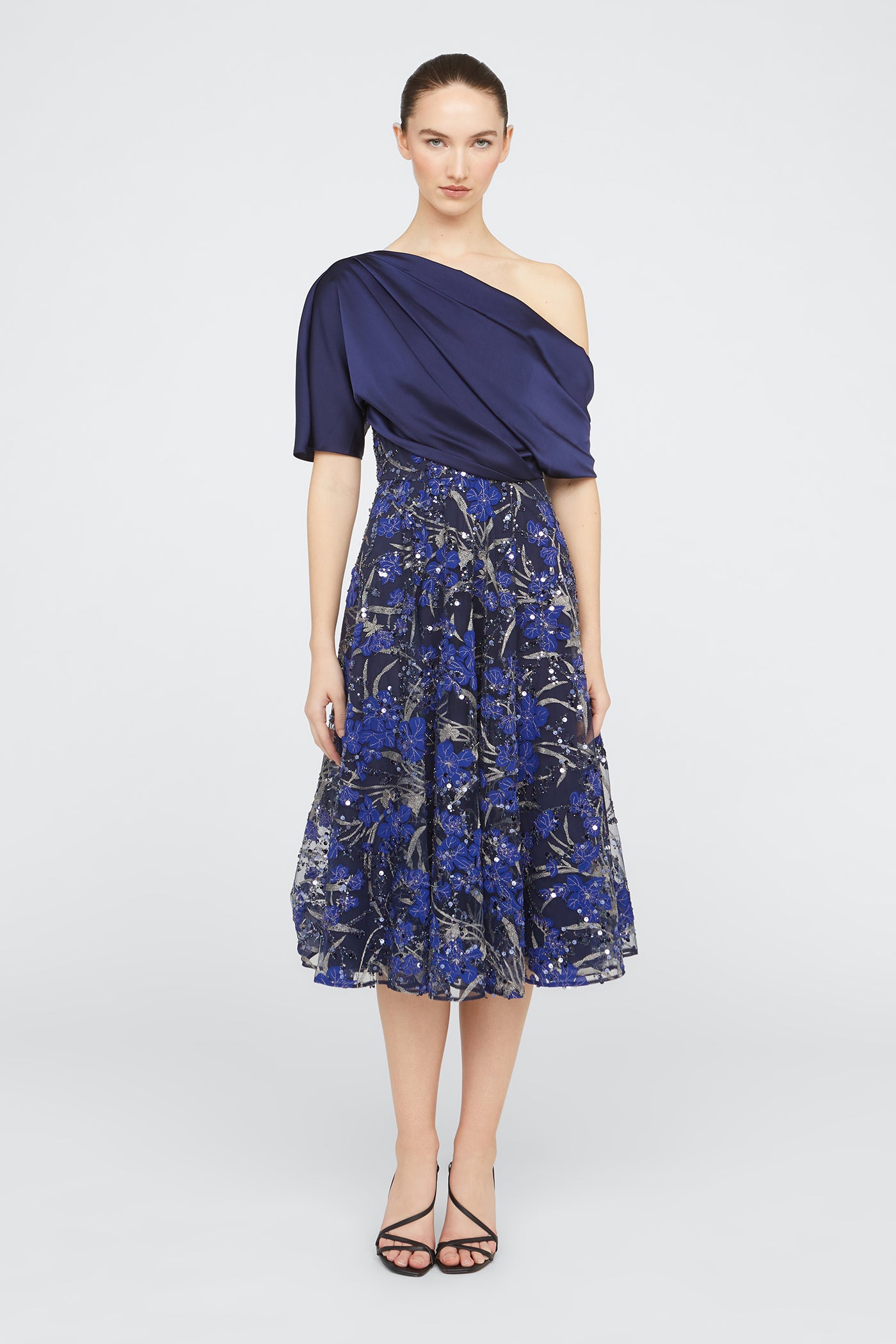 Emory One Shoulder Draped Dress 6 / Navy Emory One Shoulder Draped Dress 6 / Navy