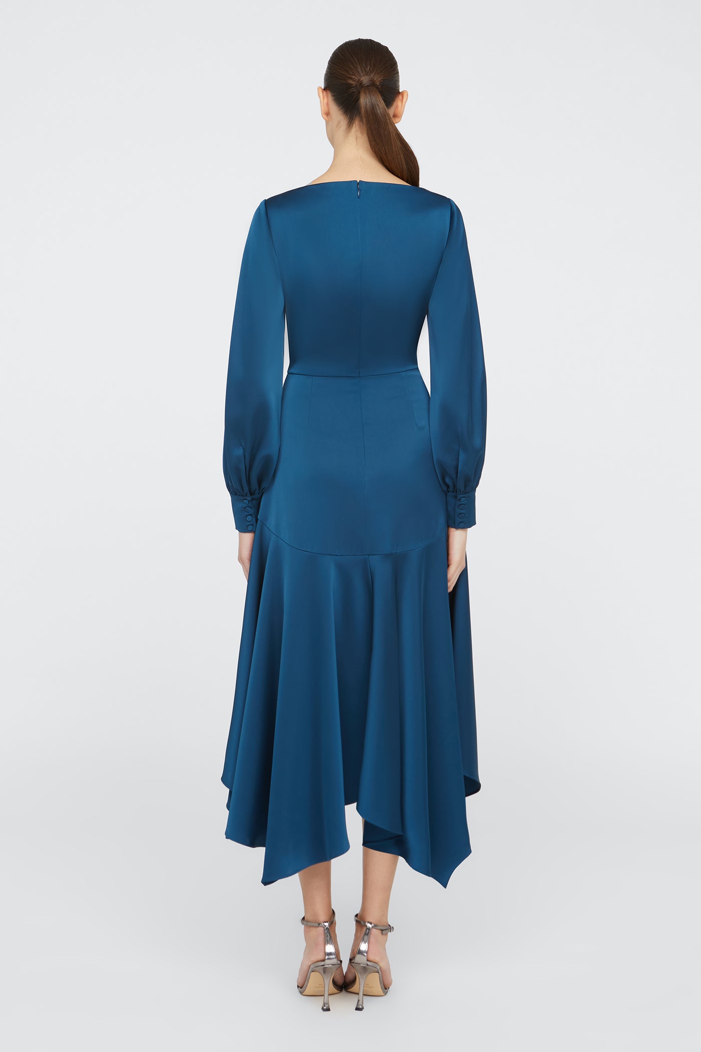 blue handkerchief dress Navy Nights Jacquard Handkerchief Hem Midi Dress Navy / Small
