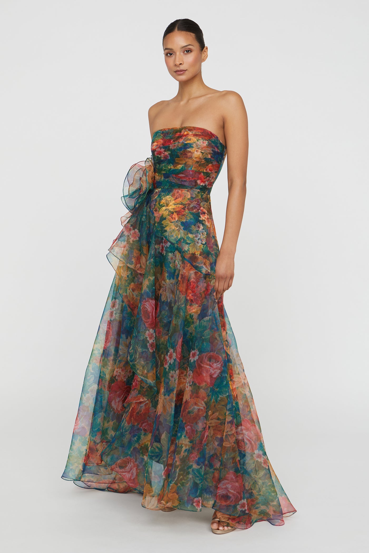 Leora Rosette Ruffle Gown