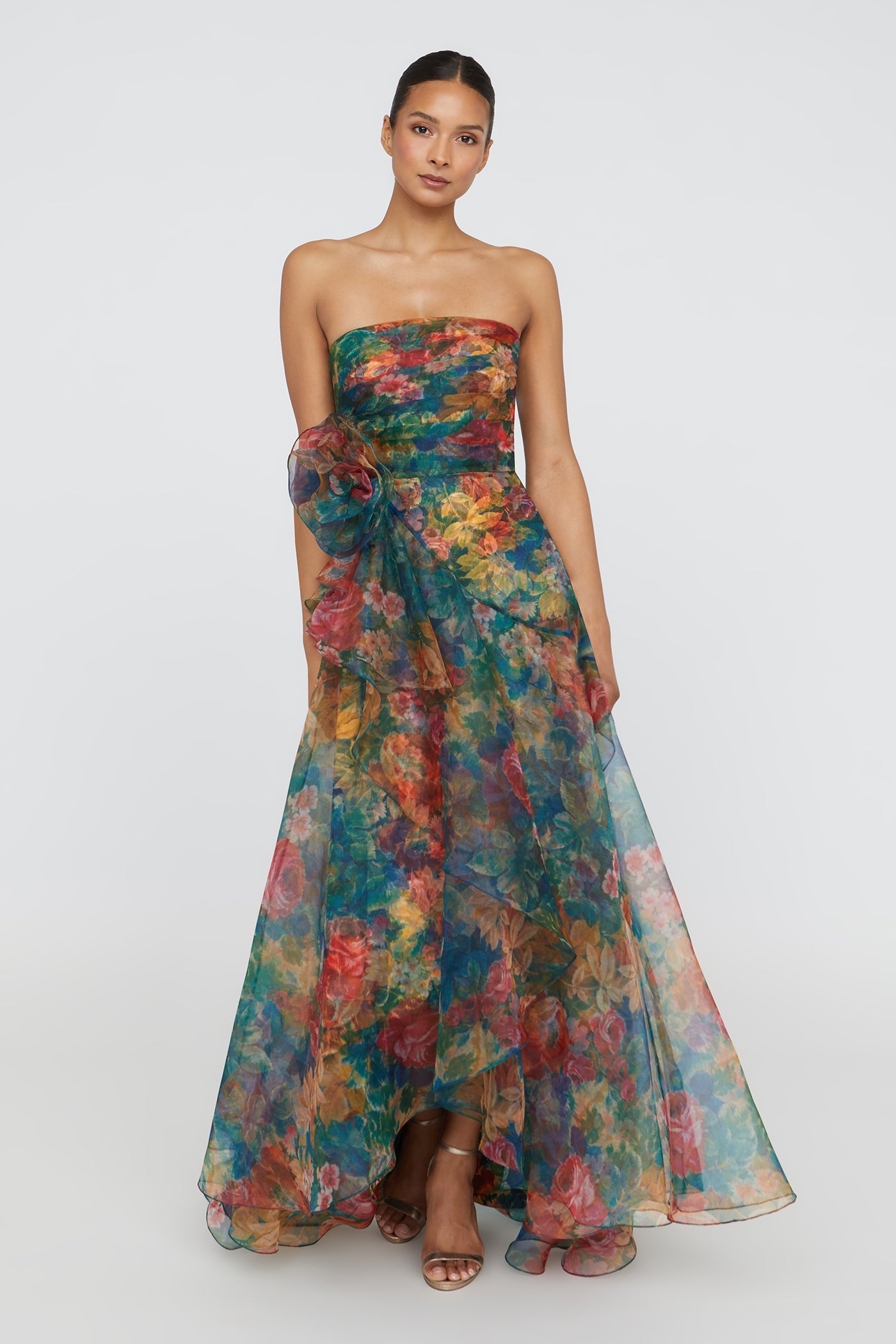 Leora Rosette Ruffle Gown