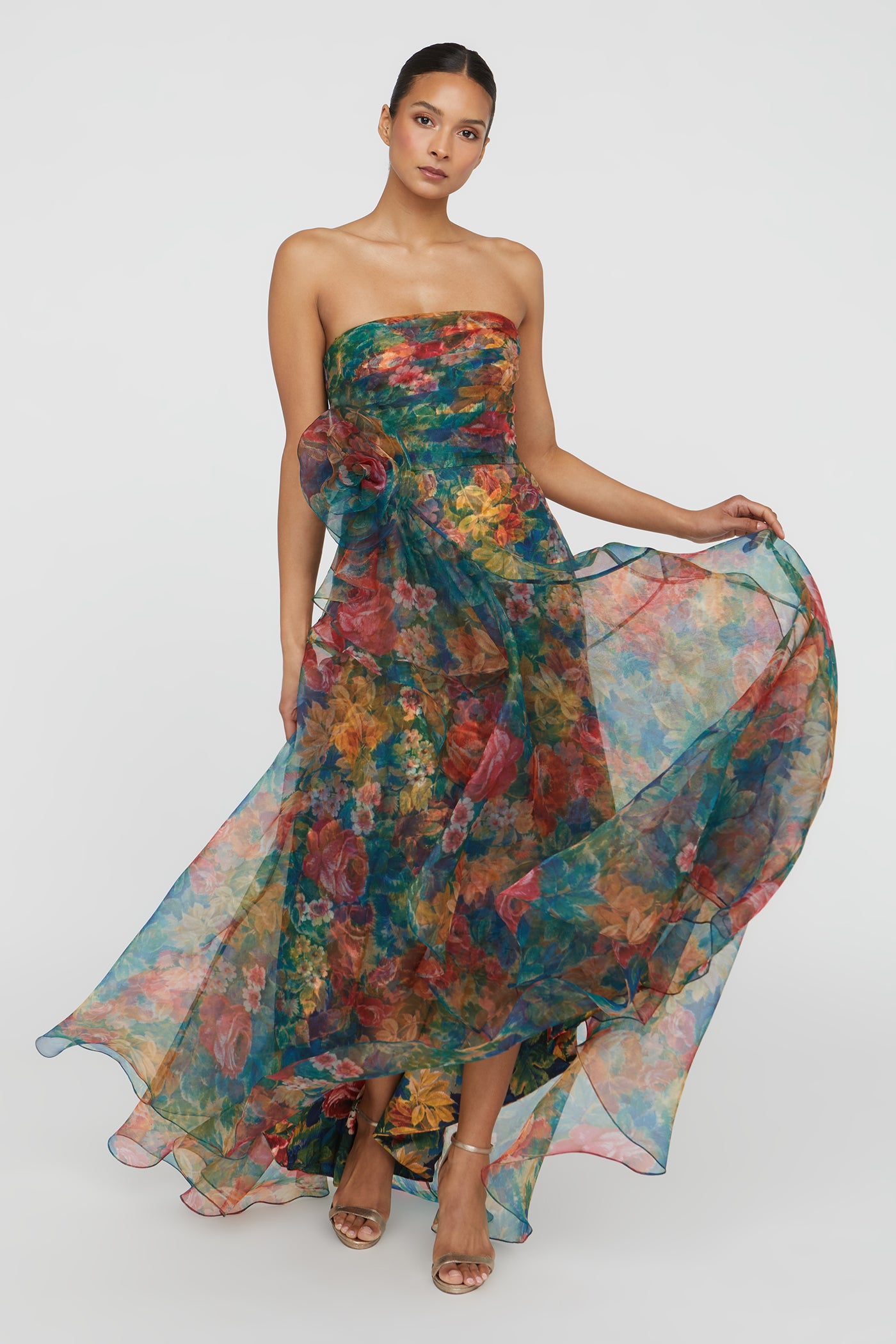 Leora Rosette Ruffle Gown